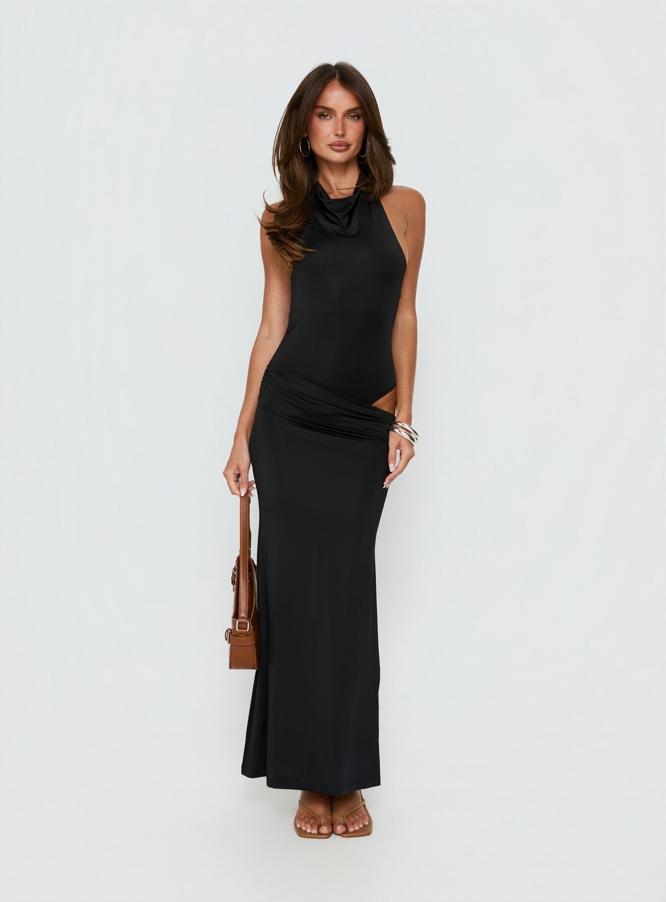 Arabel Halter Cowl Neck Maxi Dress Black