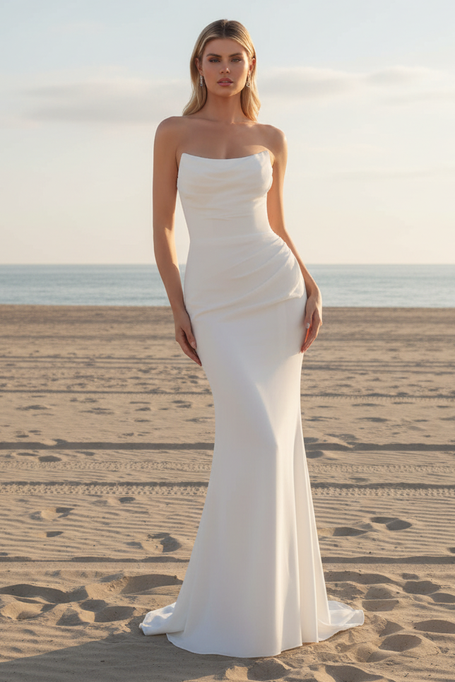 HAVANA GOWN STRAPLESS CHIFFON DRESS OFF WHITE