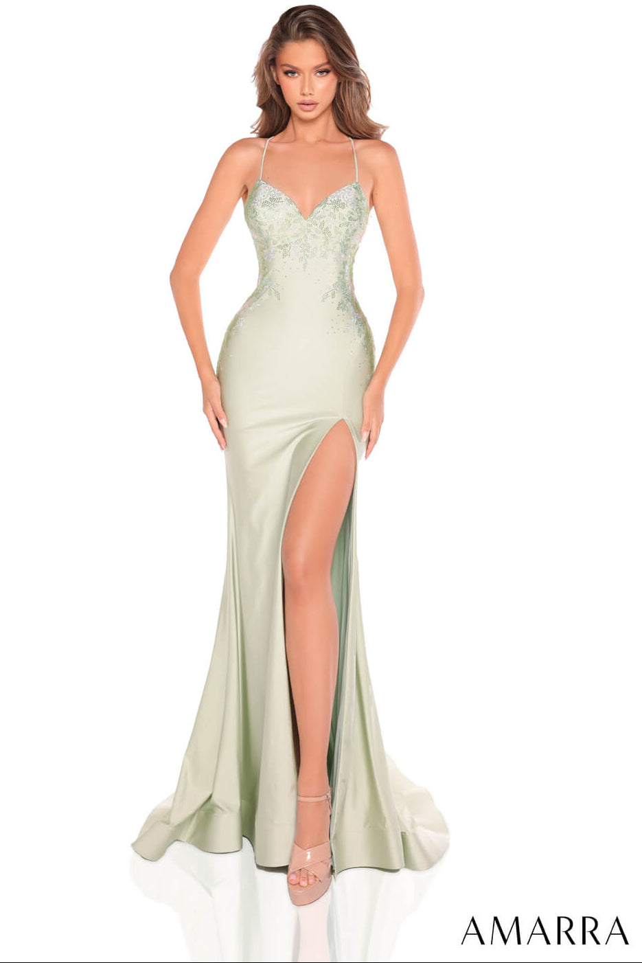 88235 Amarra Fitted Hot Stone Gown With V-Neckline
