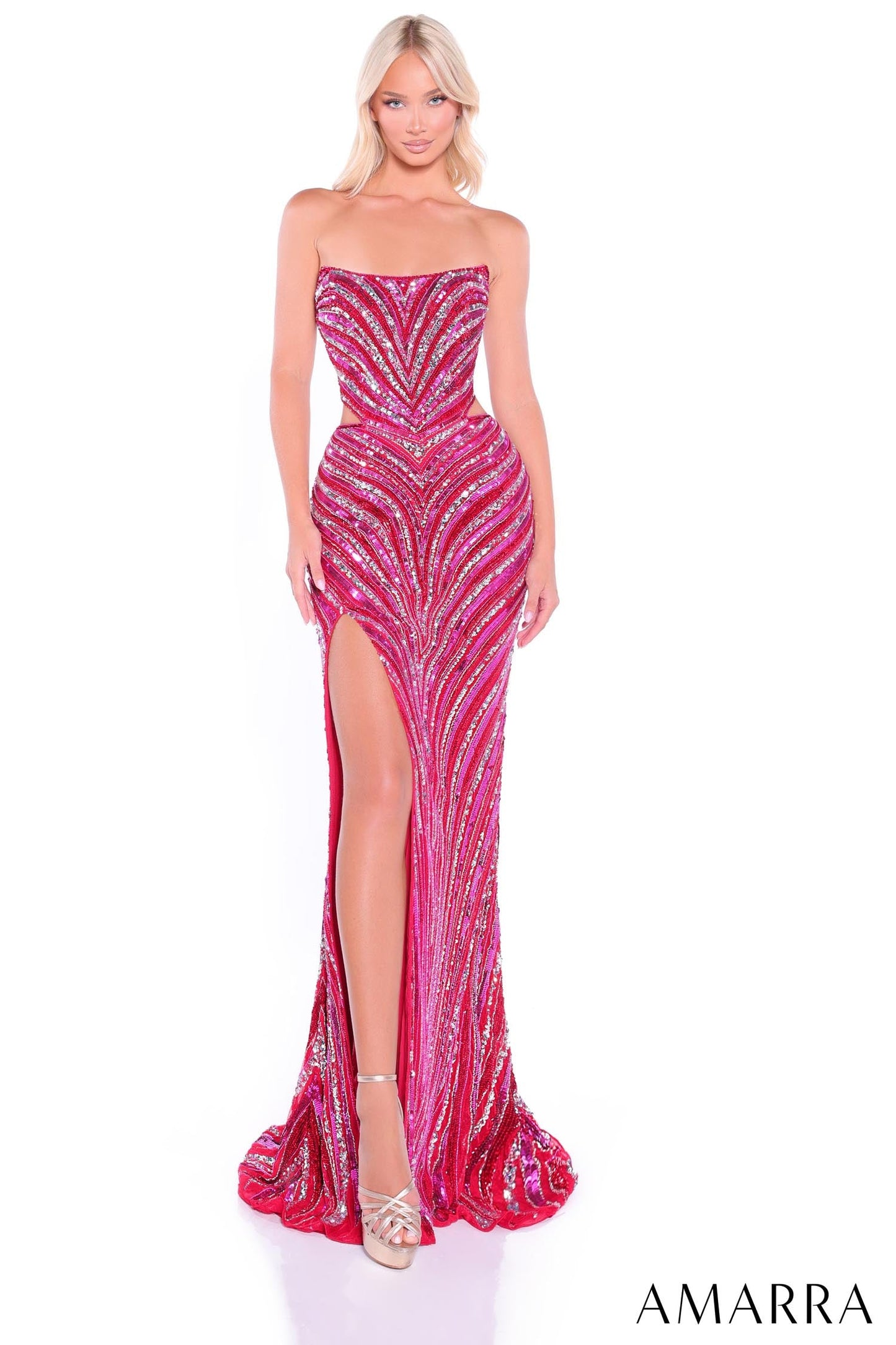 89109 Amarra Strapless Geometric Sequin Prom Dress