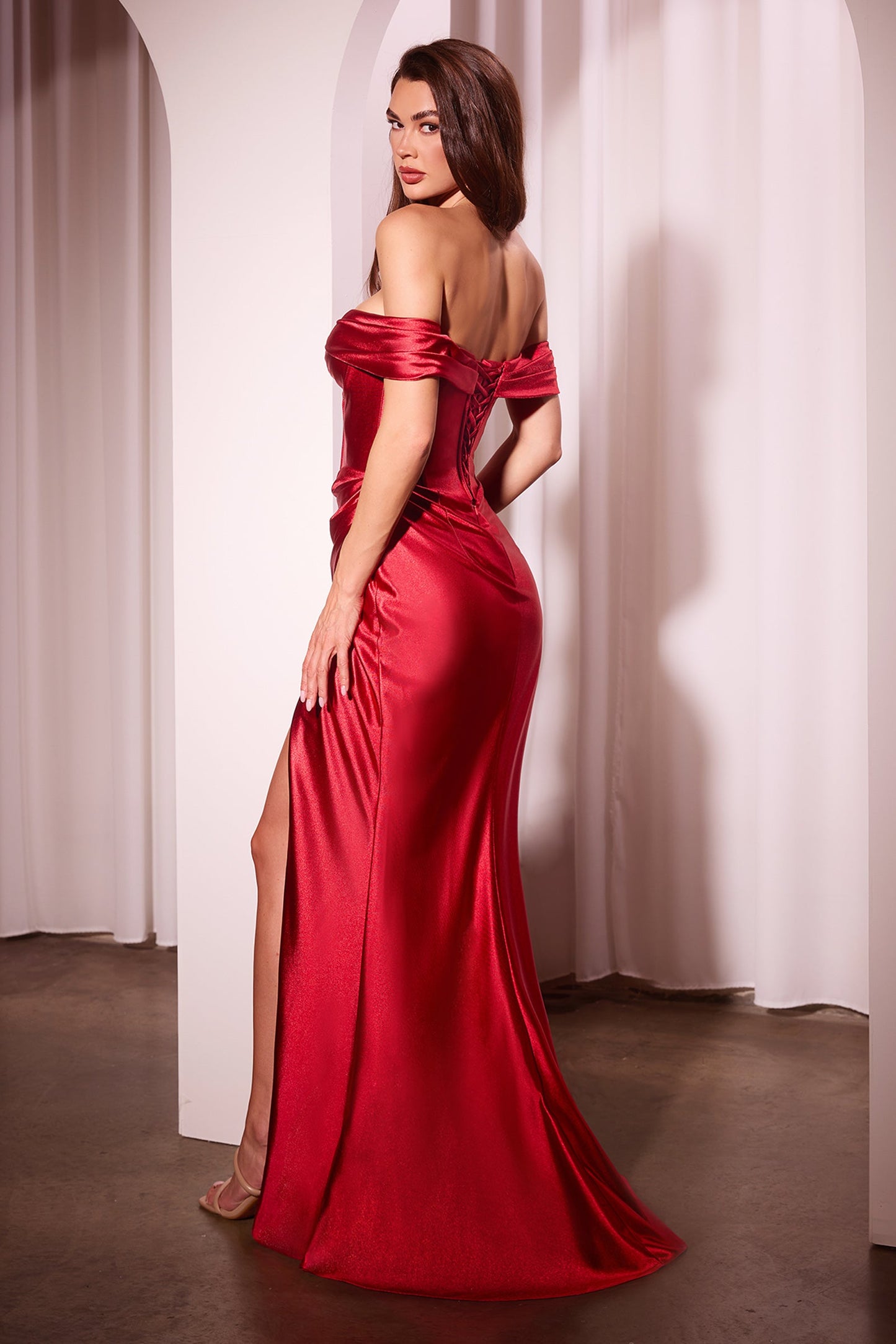 Lucienne Gown Off-the-Shoulder Satin Bustier Gown