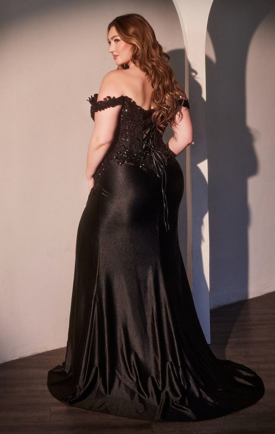 PHILIPPA GOWN OFF THE SHOULDER LACE & SATIN DRESS