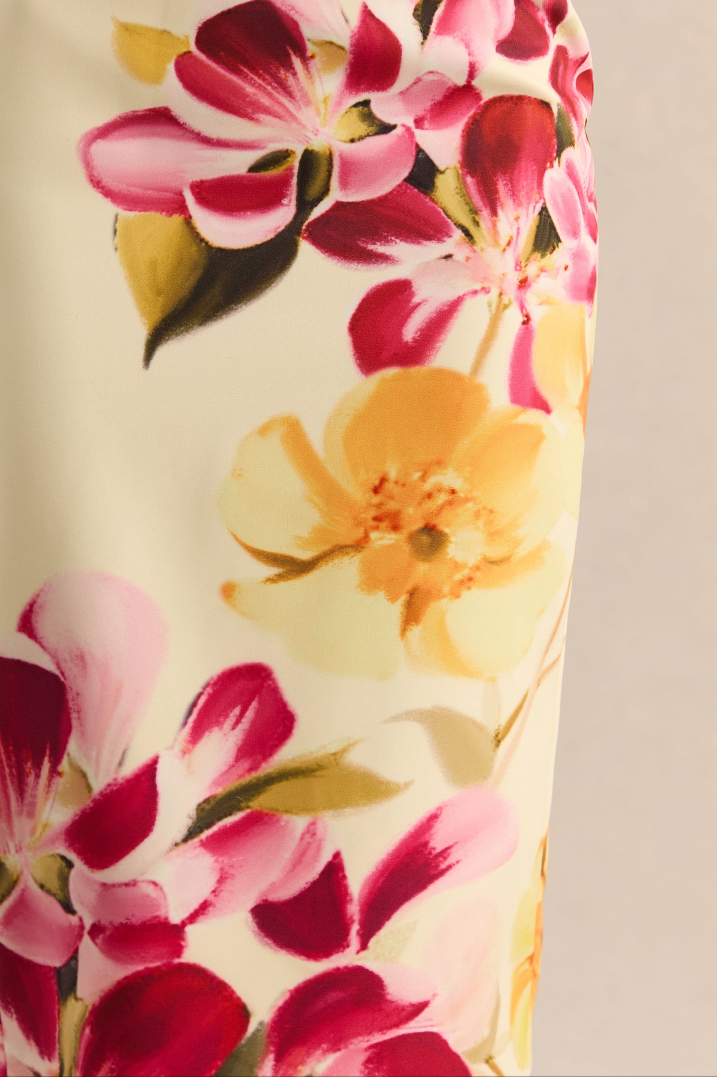 Adrina | Hot Pink & Lemon Floral Print Draped One Shoulder Midi Dress