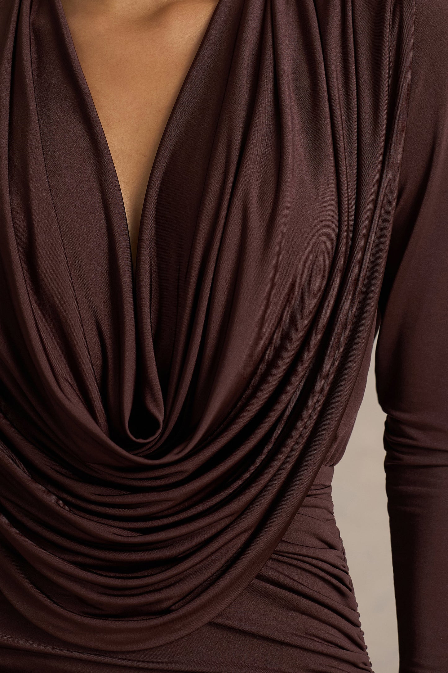 Ciela | Brown Extreme Plunge-Neck Mini Dress