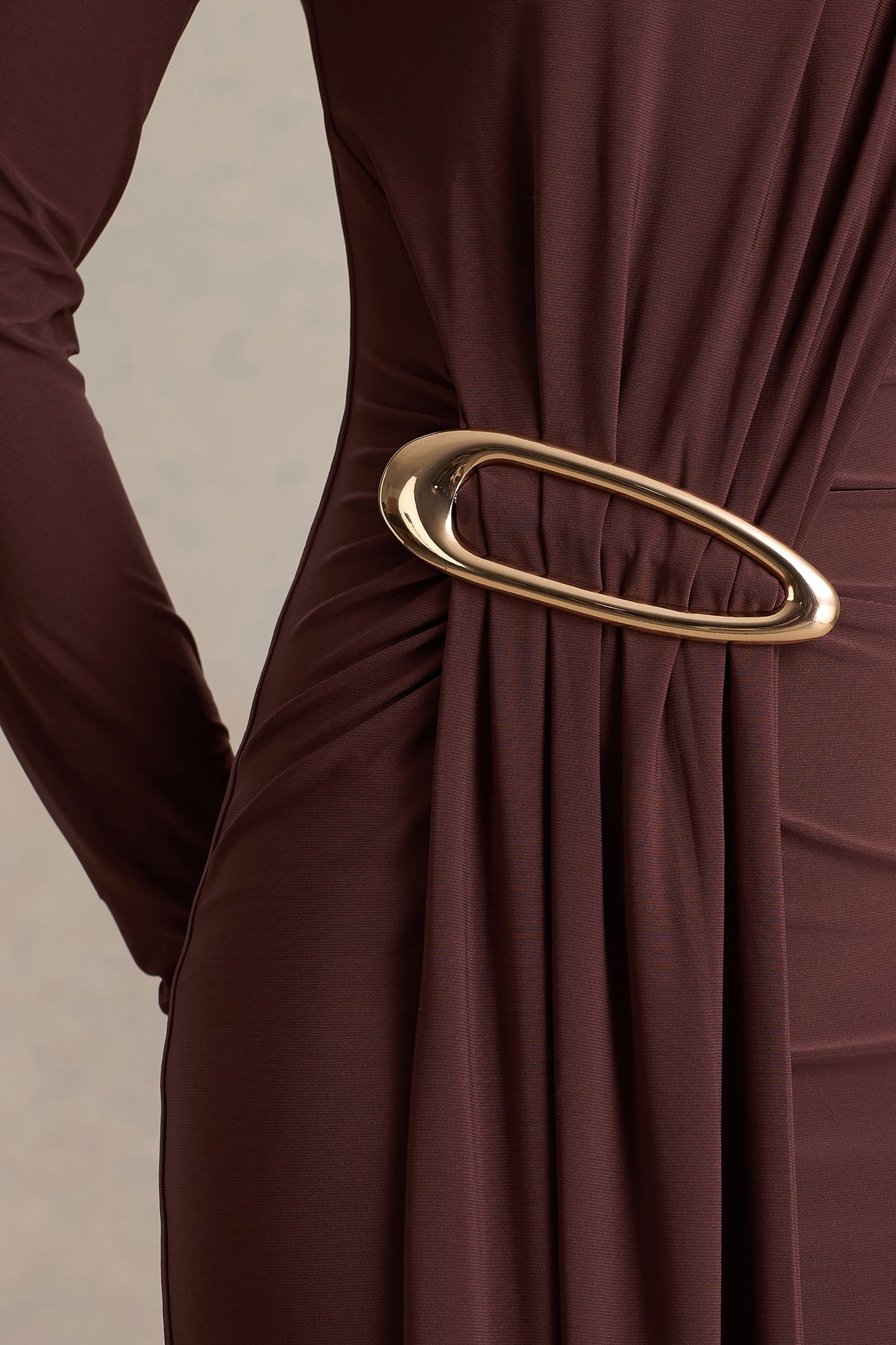 Zadie | Brown High-Neck Maxi Dress With Gathered-Detail