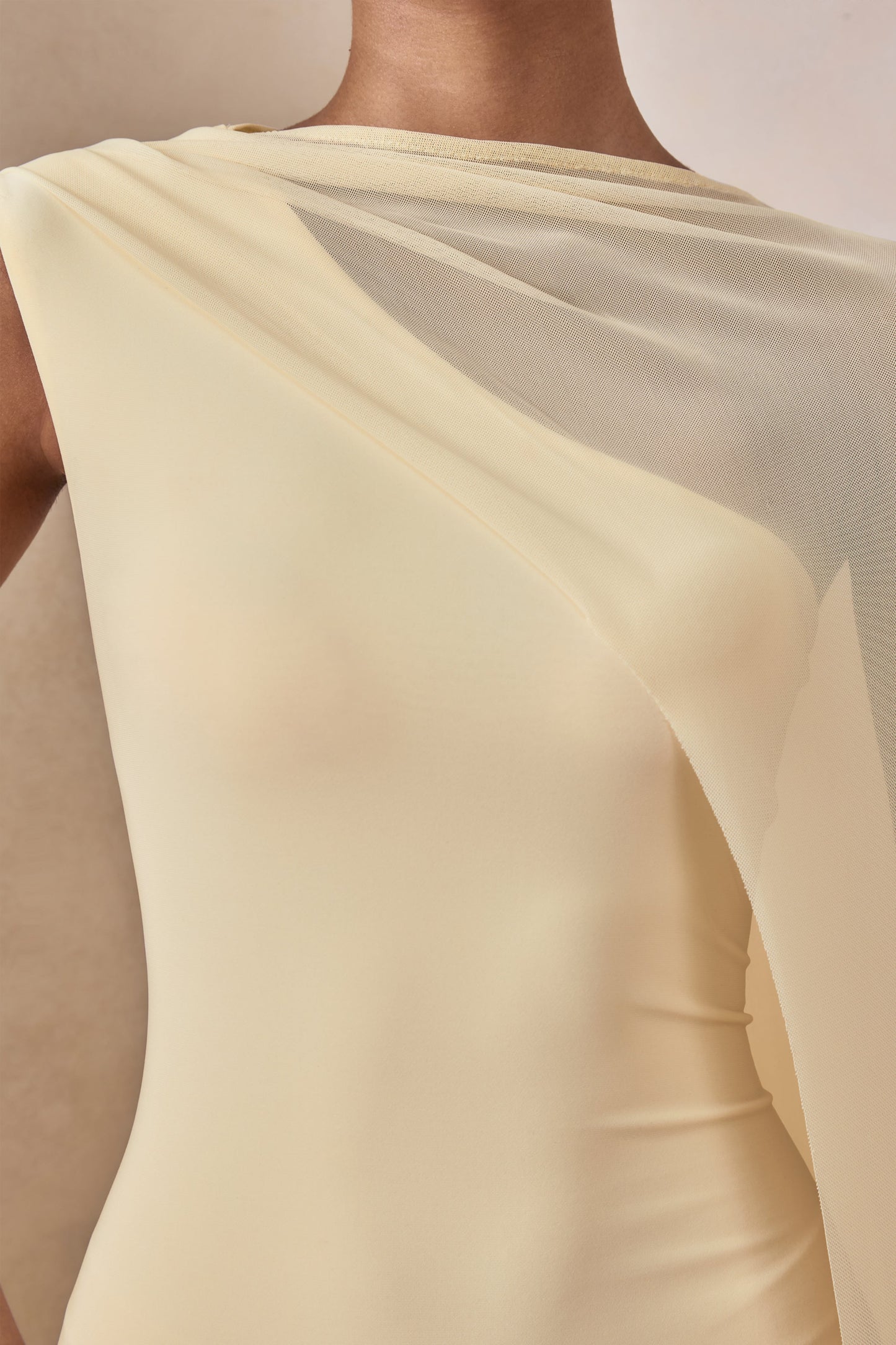 Mirelle | Lemon Boat-Neck Maxi Dress With Cape-Sleeve