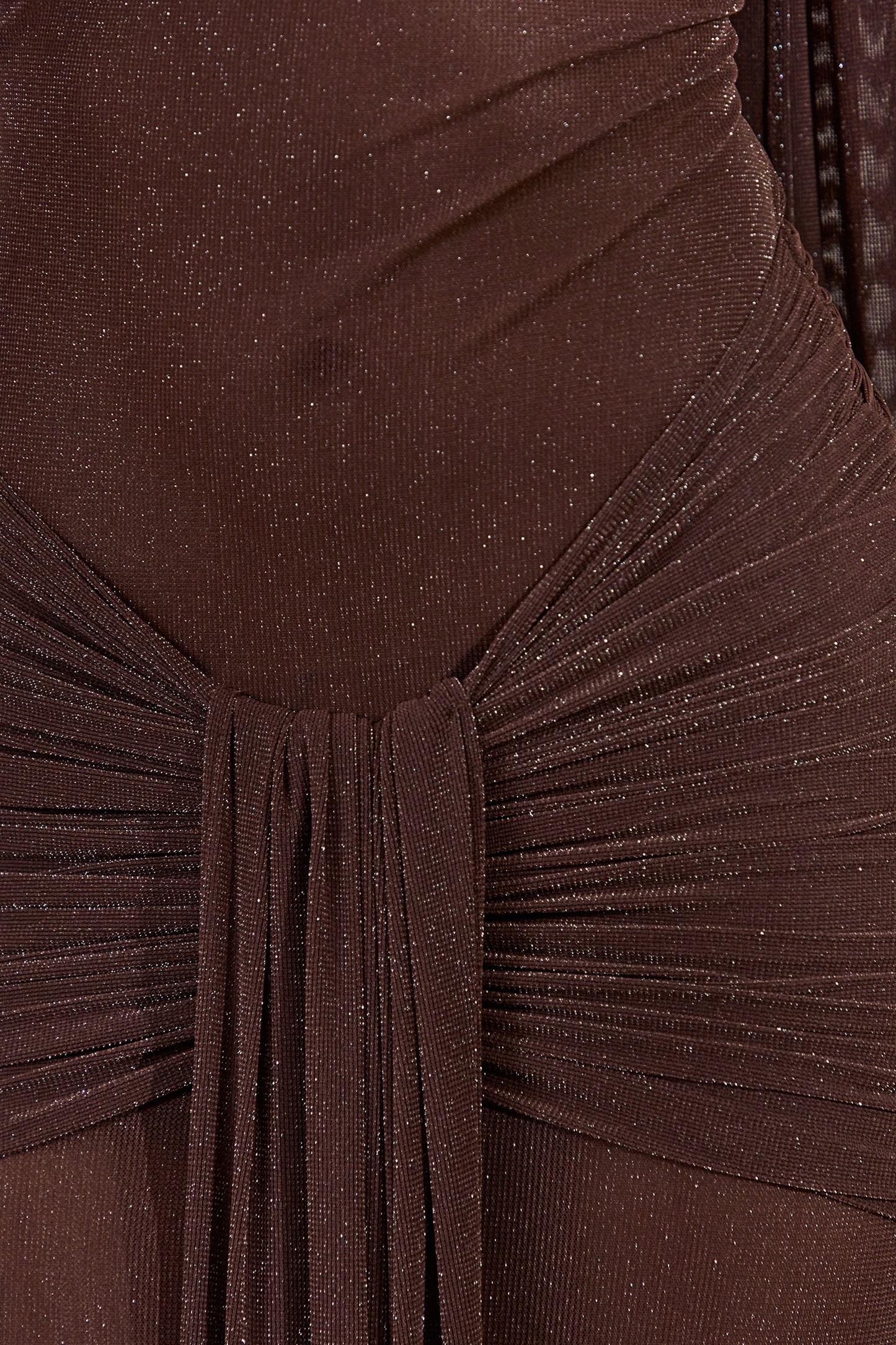 Ursa | Brown Bandeau-Neck Maxi Dress With Scarf Detail And Gathered Detailing