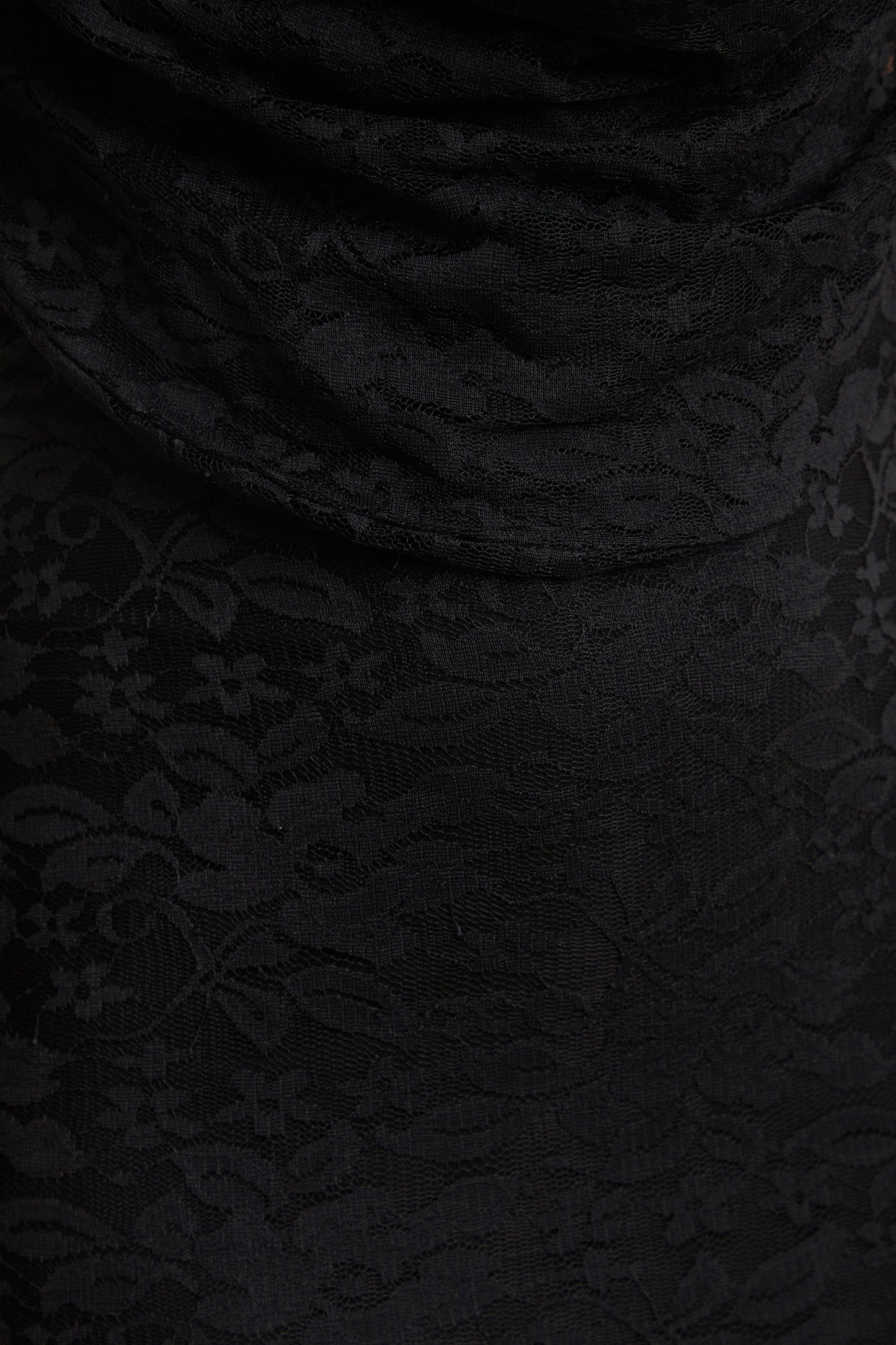 Magda | Black Lace Cowl Plunge-Neck Maxi Dress With Collar