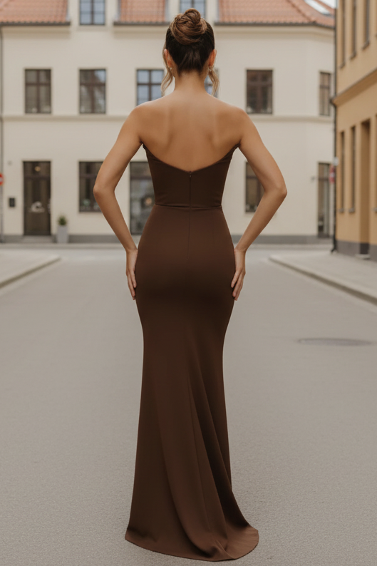 Daris Gown Chocolate Cat-Eye Scoop Neckline Dress