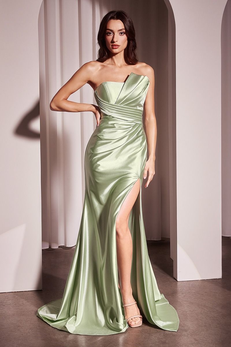 DEANNA GOWN ASYMMETRICAL STRAPLESS SATIN GOWN