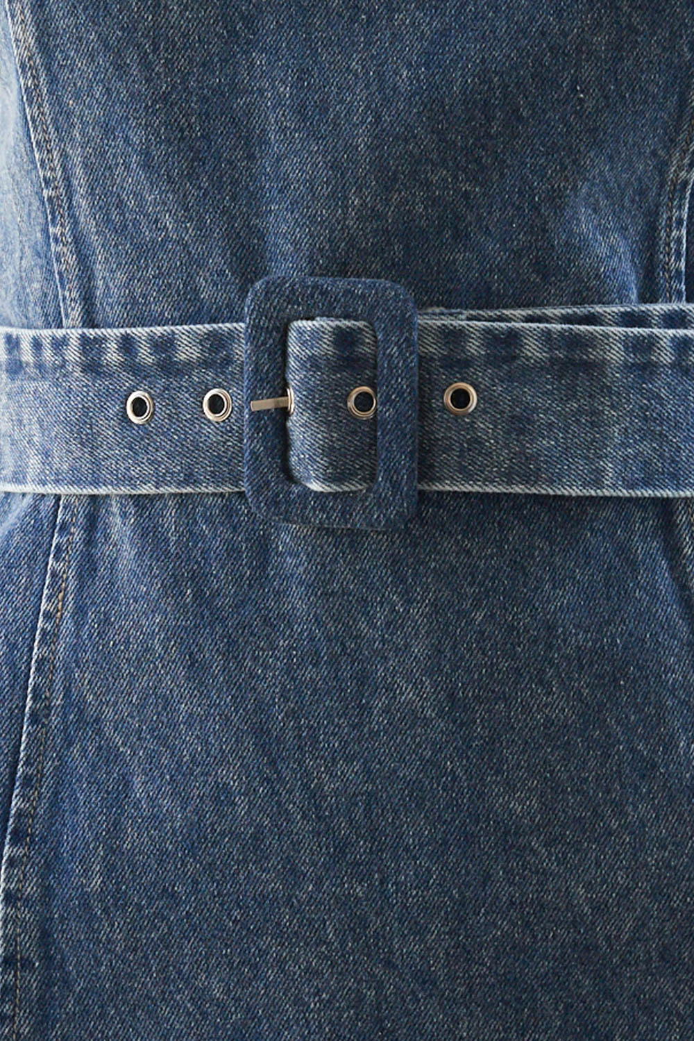 TURN A NEW LEAF BELTED DENIM MINI DRESS