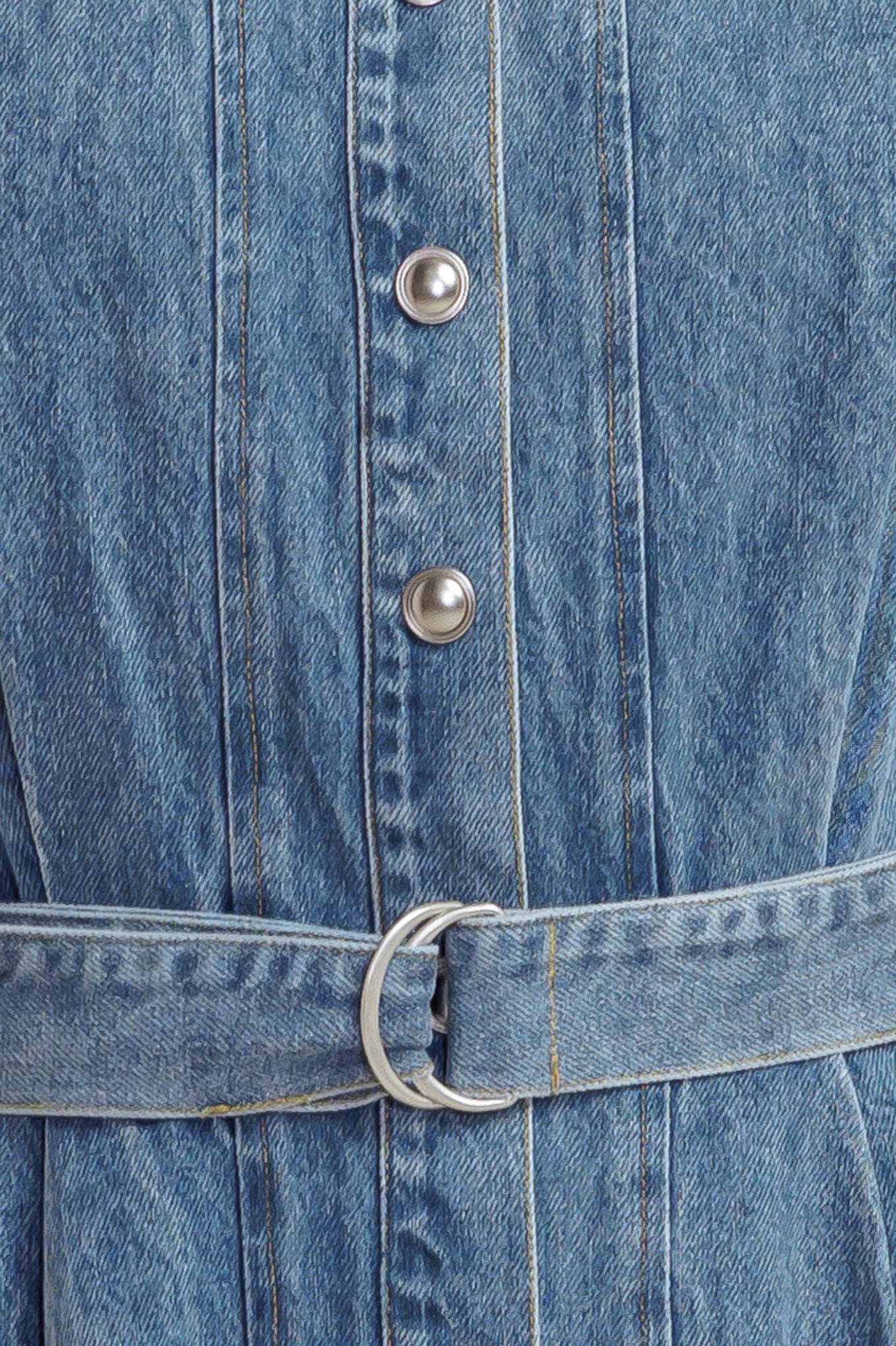 MIDNIGHT RODEO BELTED DENIM MIDI DRESS