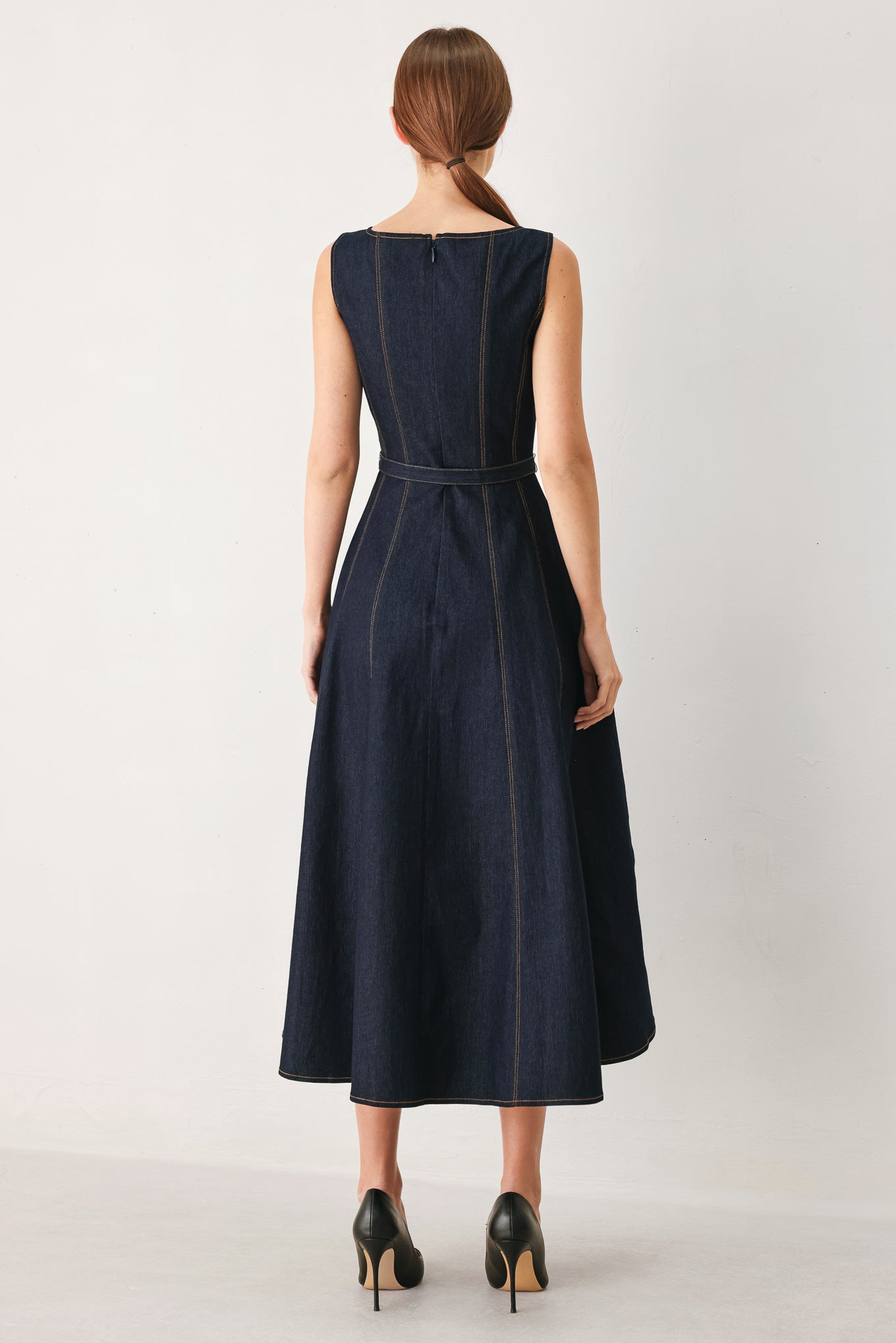 TAILORED STITCH DARK DENIM MIDI DRESS