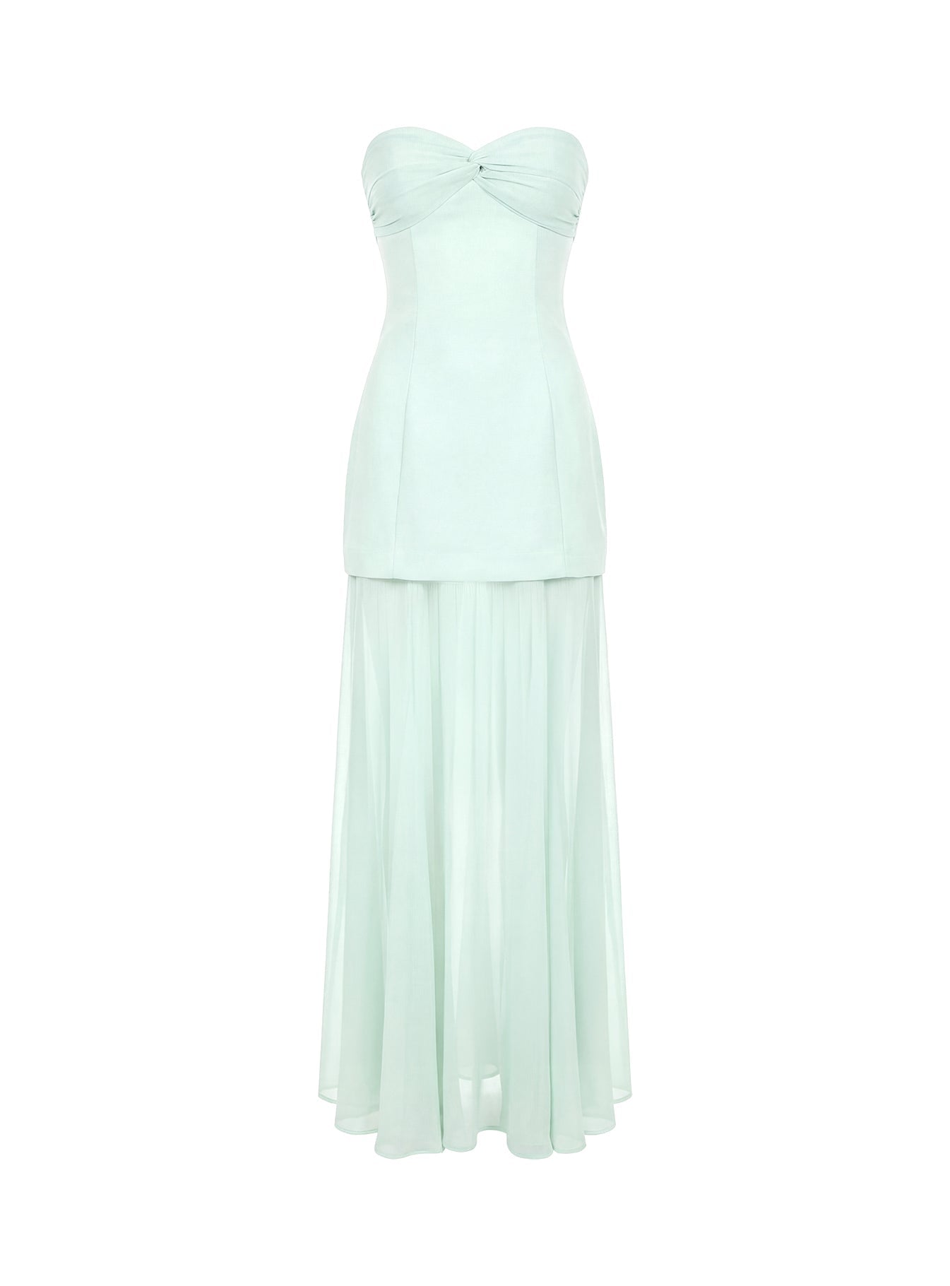Flashy Sheer Chiffon Strapless Maxi Dress Green