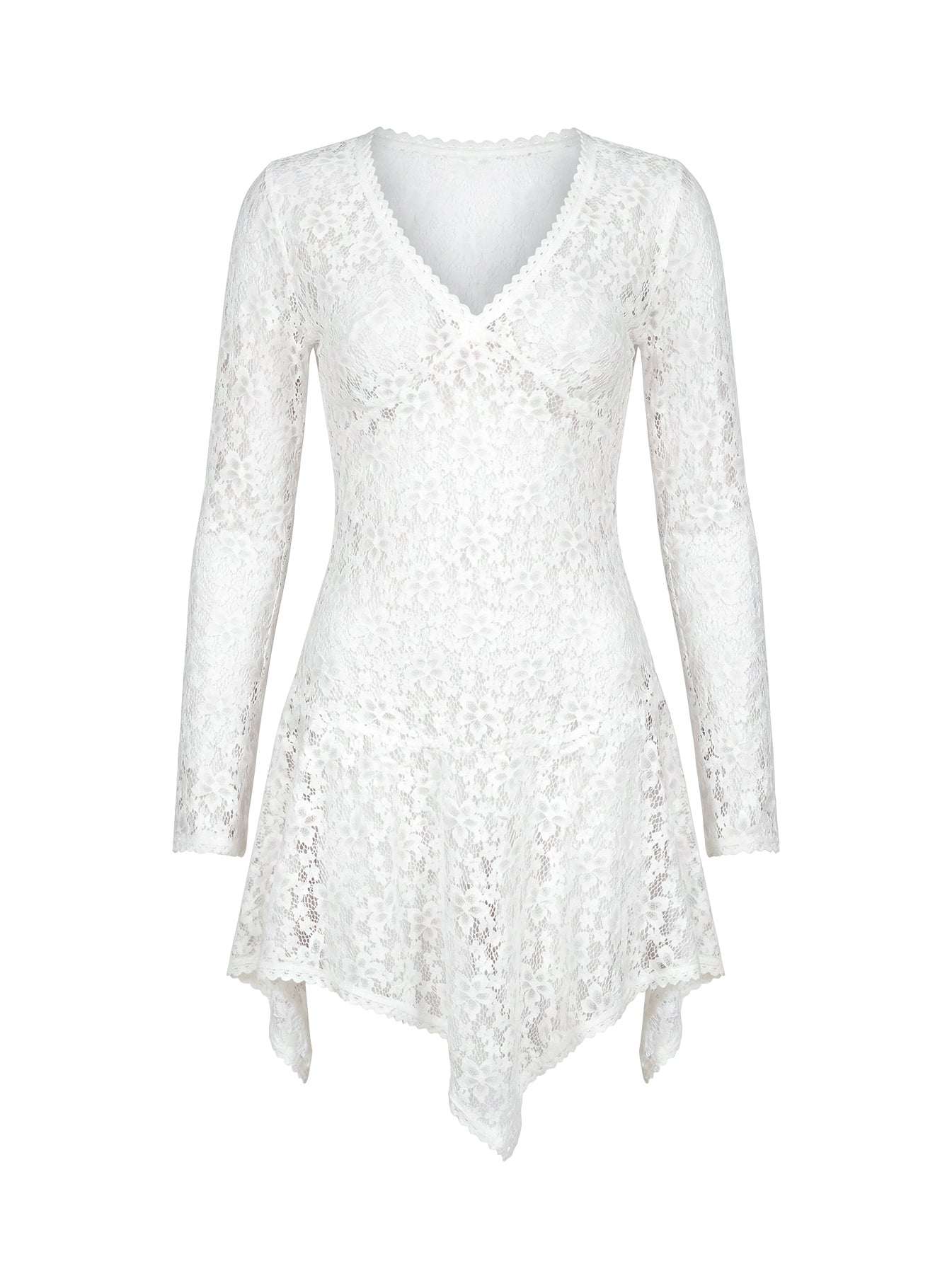 Somanie Long Sleeve Lace Mini Dress White