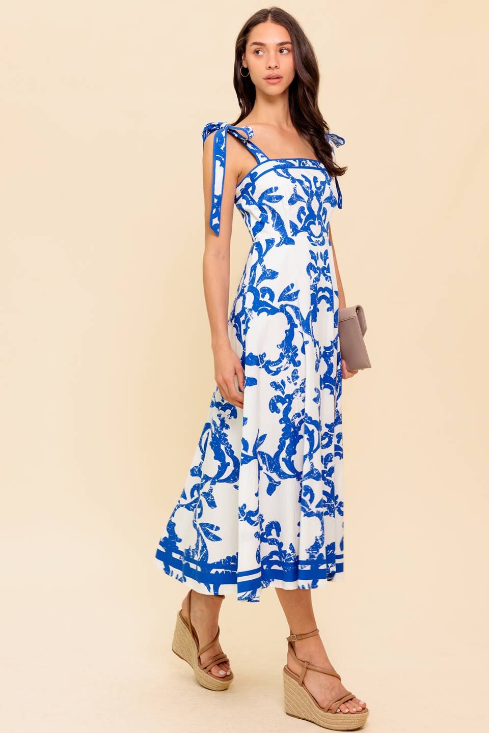 SUNNY DAYS WHITE & BLUE MIDI DRESS