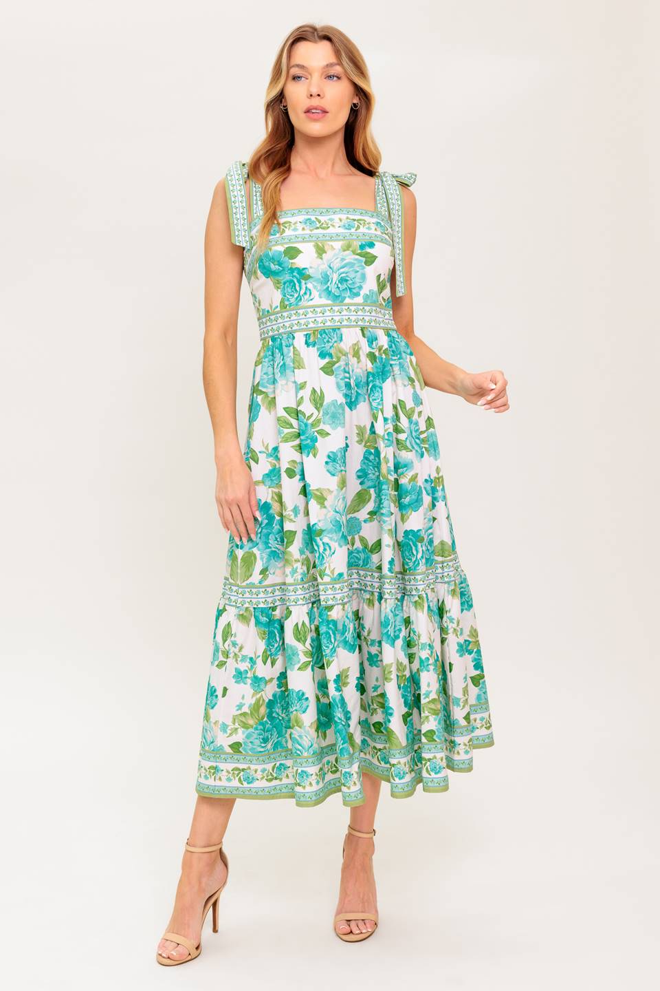 SEASIDE ESCAPES FLORAL MIDI DRESS GREEN FINAL