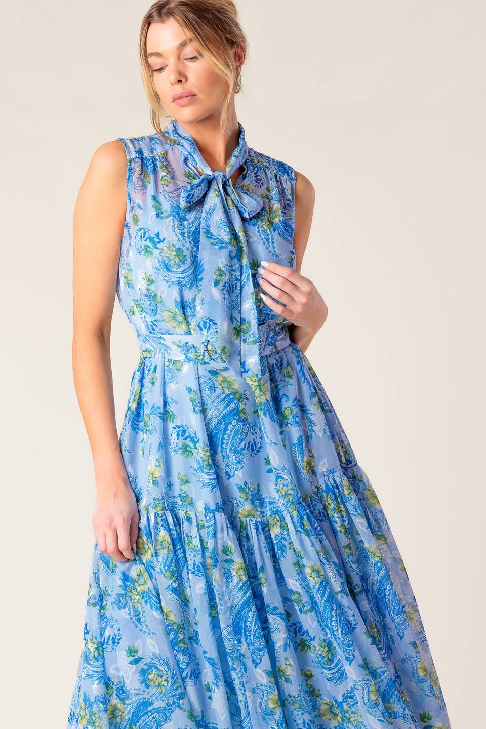 EVER AFTER BOW TIE MIDI DRESS POWDER BLUE