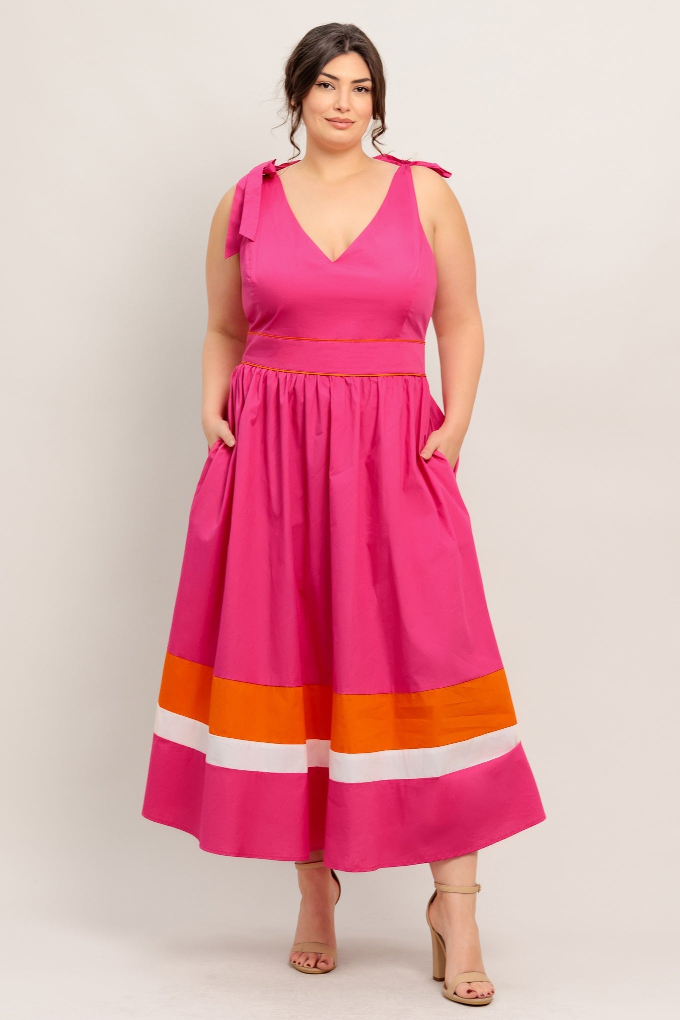 FOREST CHARM FUCHSIA & ORANGE MIDI DRESS
