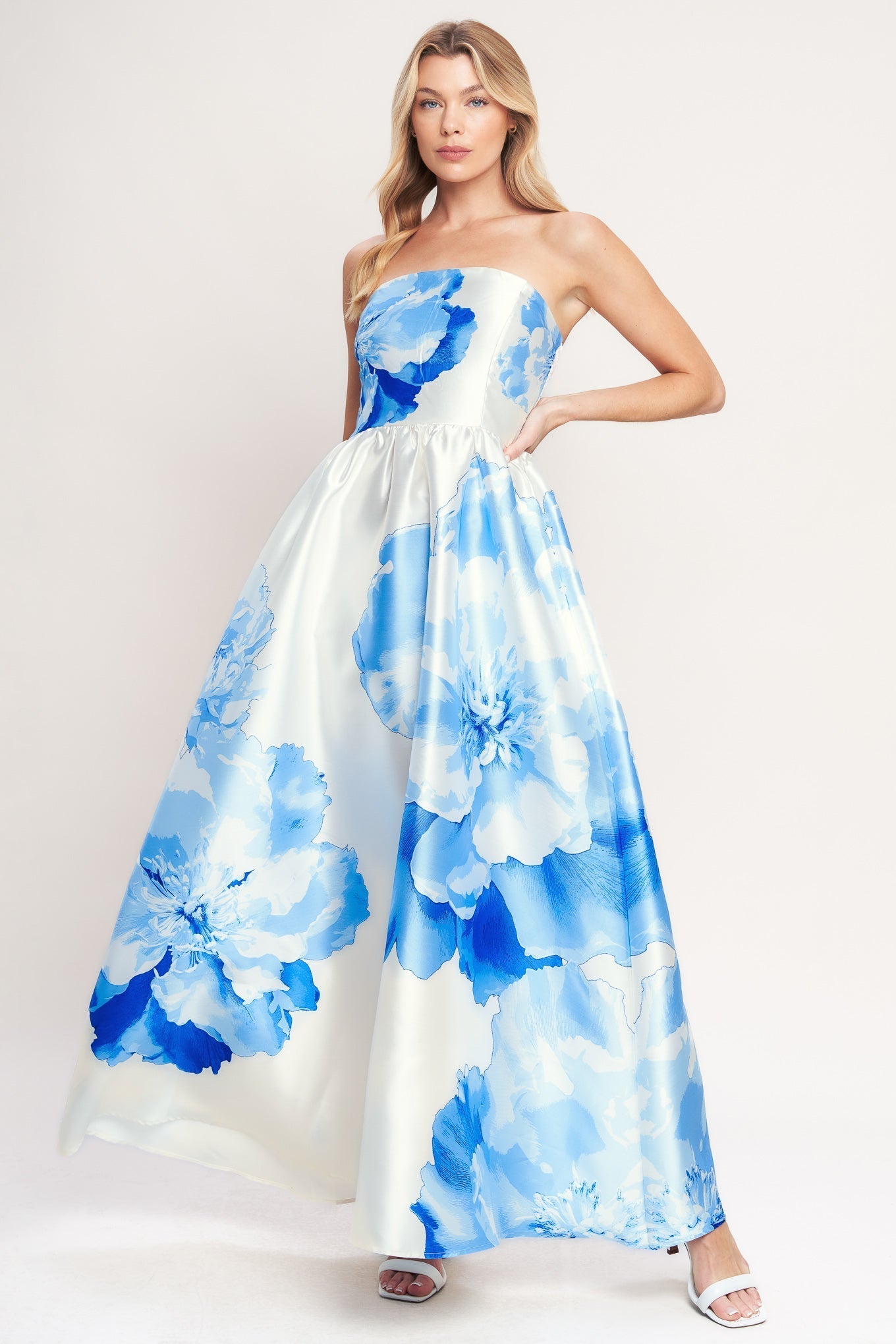 BLUE LUXE PEONY MAXI DRESS