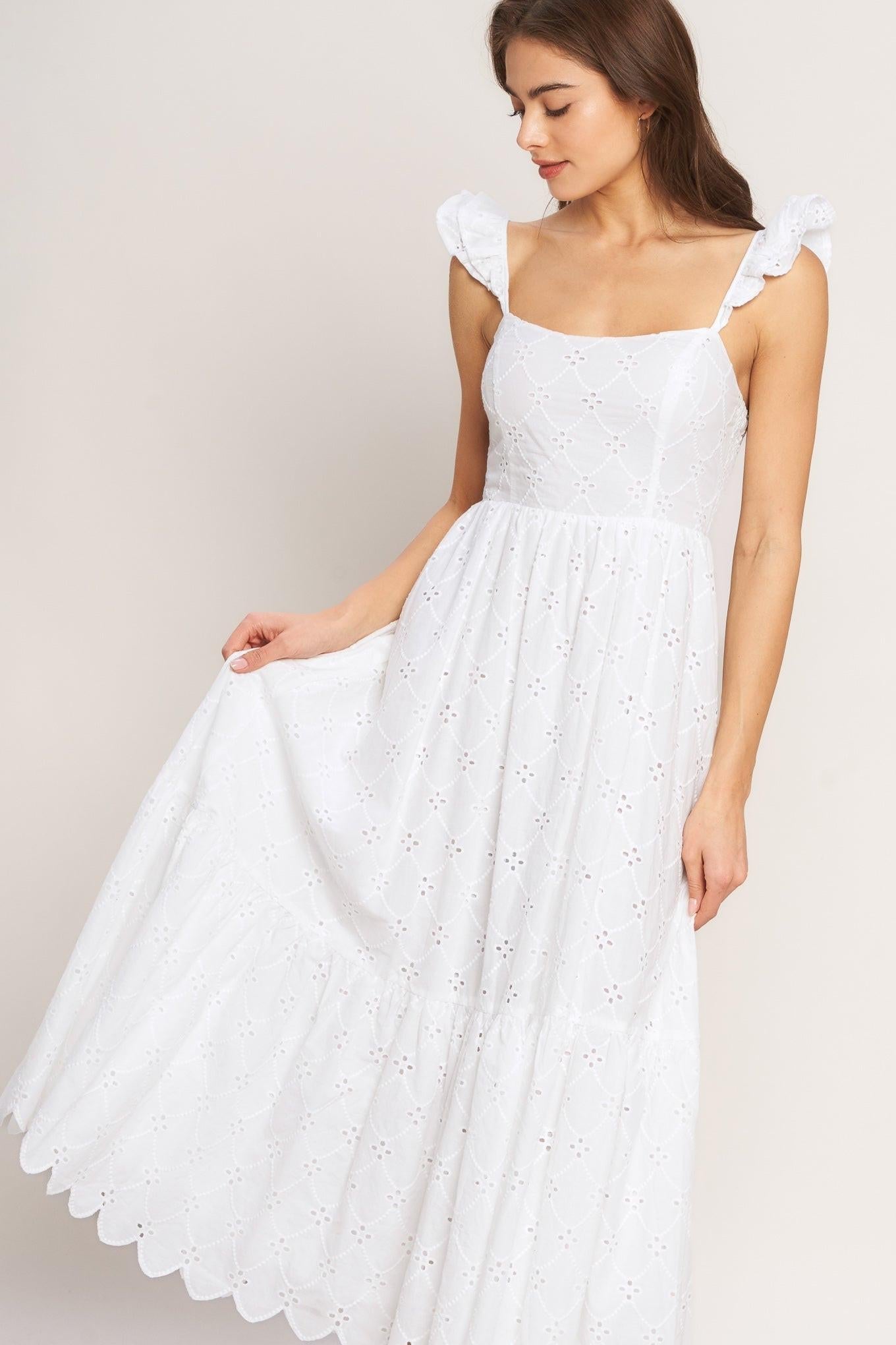 SWEET ESCAPE WHITE EYELET MIDI DRESS
