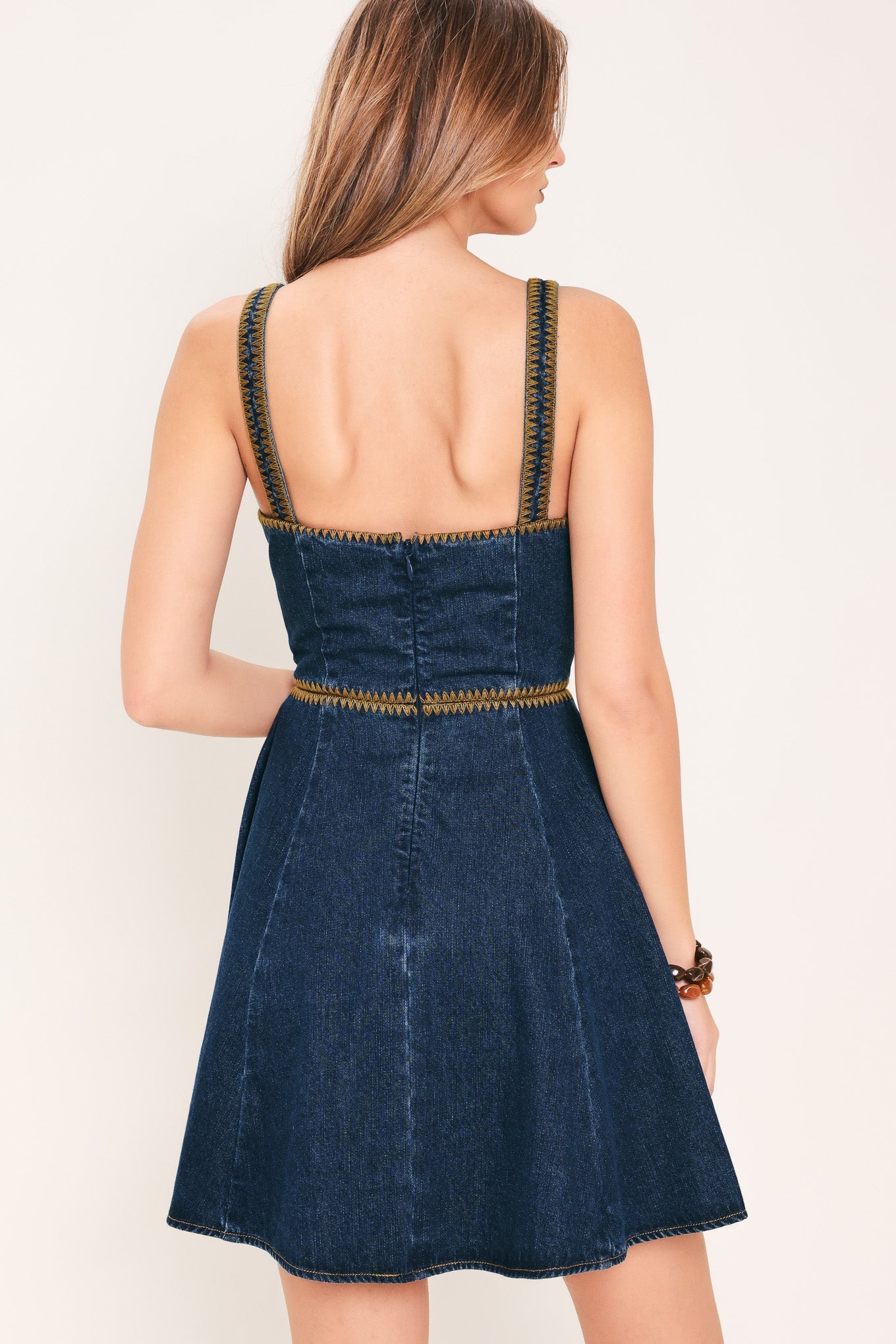 CITY ESCAPE EMBROIDERED DARK DENIM MINI DRESS