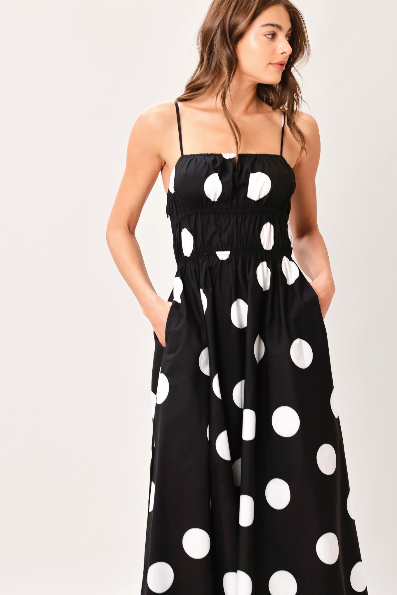 DOT THEORY BLACK & WHITE MIDI DRESS