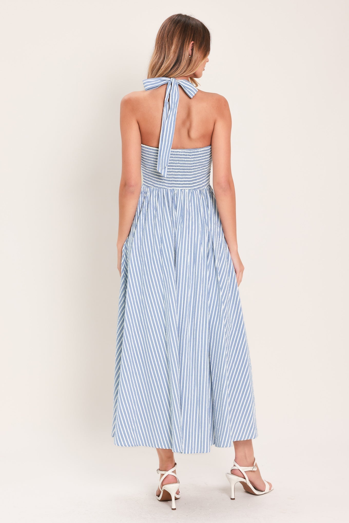 FRESH DAY STRIPE BLUE MIDI DRESS