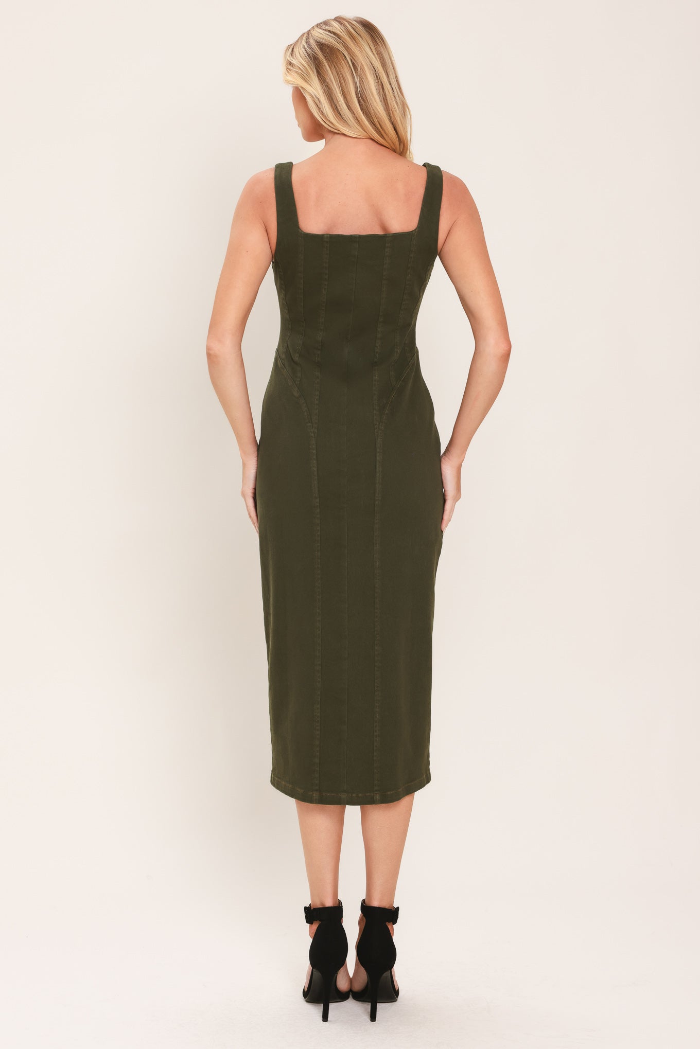MODERN CARGO CHIC OLIVE ZIP FRONT MIDI DRESS