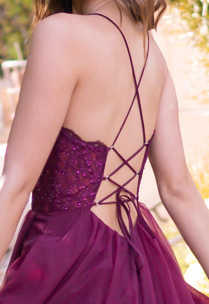 Dani Gown Mulberry Lace & Tulle A- Dress