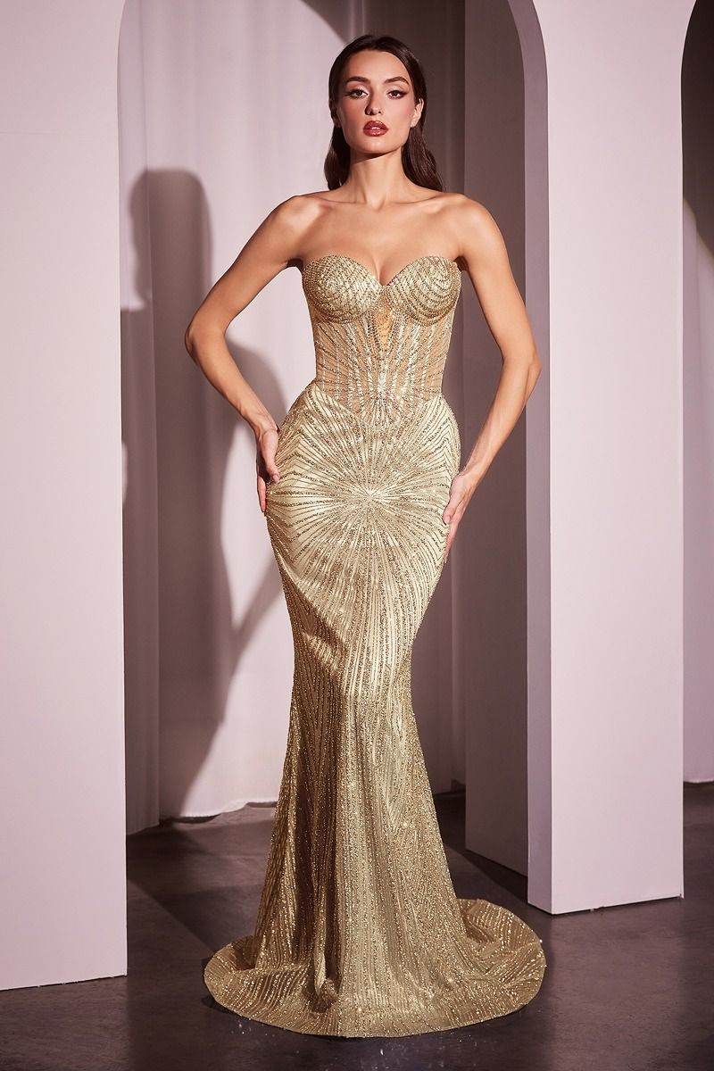 Maddox Gown Gold STRAPLESS GLITTER EMBELLISHED GOWN