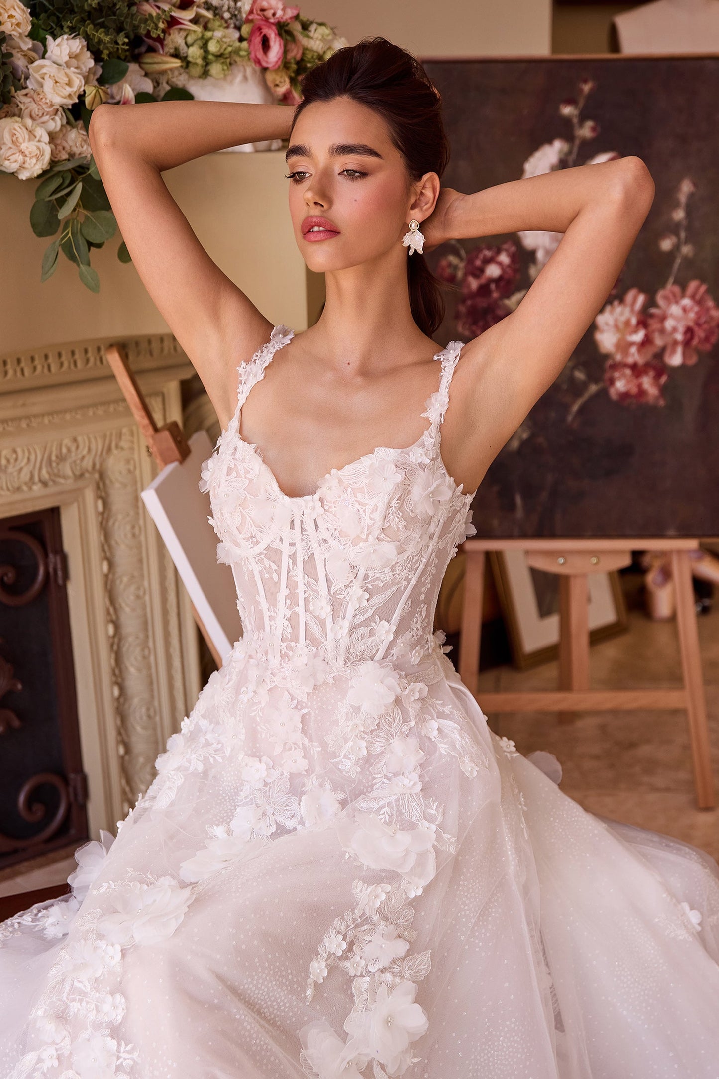 WL045 Intricate Floral Applique A- Tulle Wedding Dress Andrea & Leo