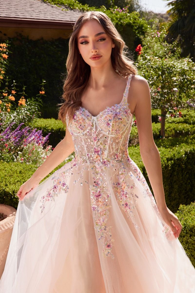 A1288 A- DRESS WITH MULTI COLORED FLORAL EMBELLISHMENT ANDREA & LEO