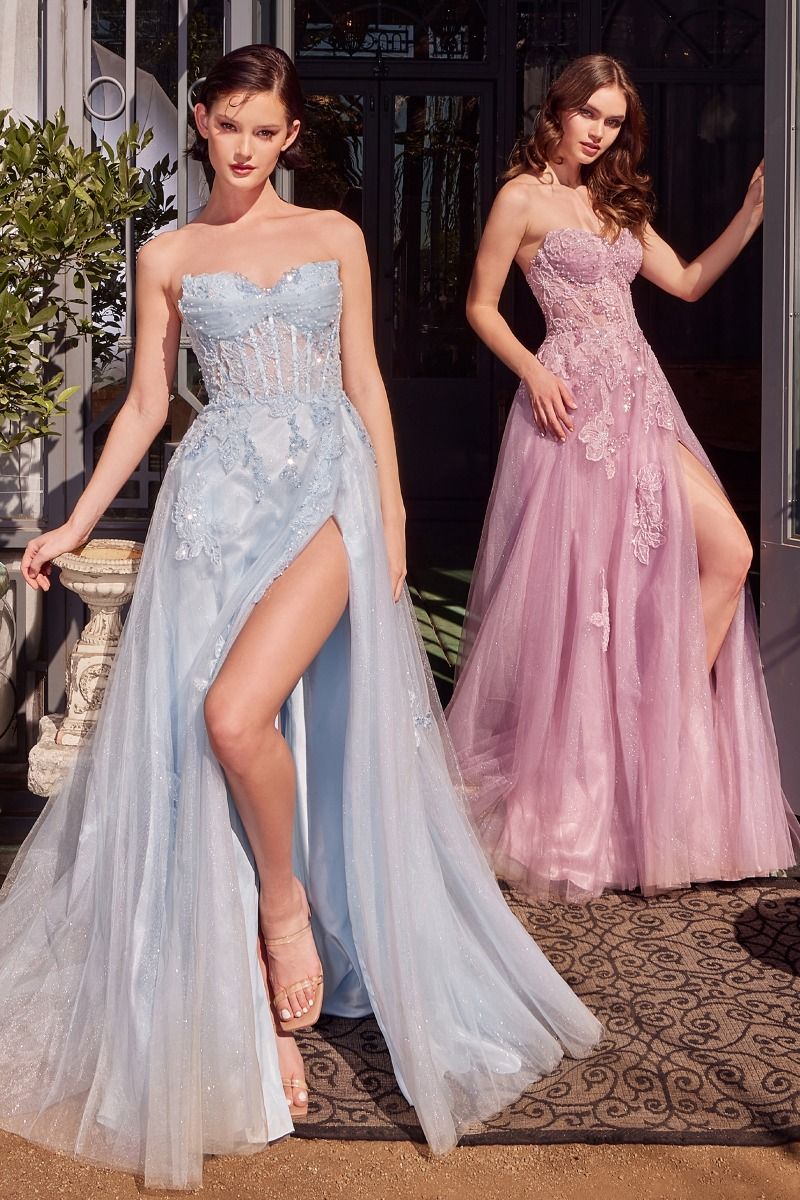 A1378 STRAPLESS LAYERED TULLE BALL GOWN LIGHT BLUE Andrea & Leo