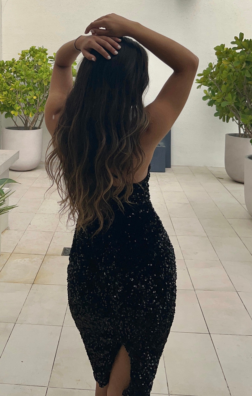 Size XS, Venice Midi Dress Black Sequin Dress FINAL