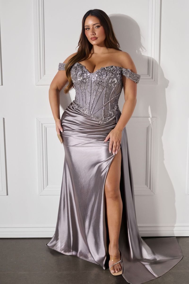 Hailee Gown Off The Shoulder Lace & Satin Fitted Gown