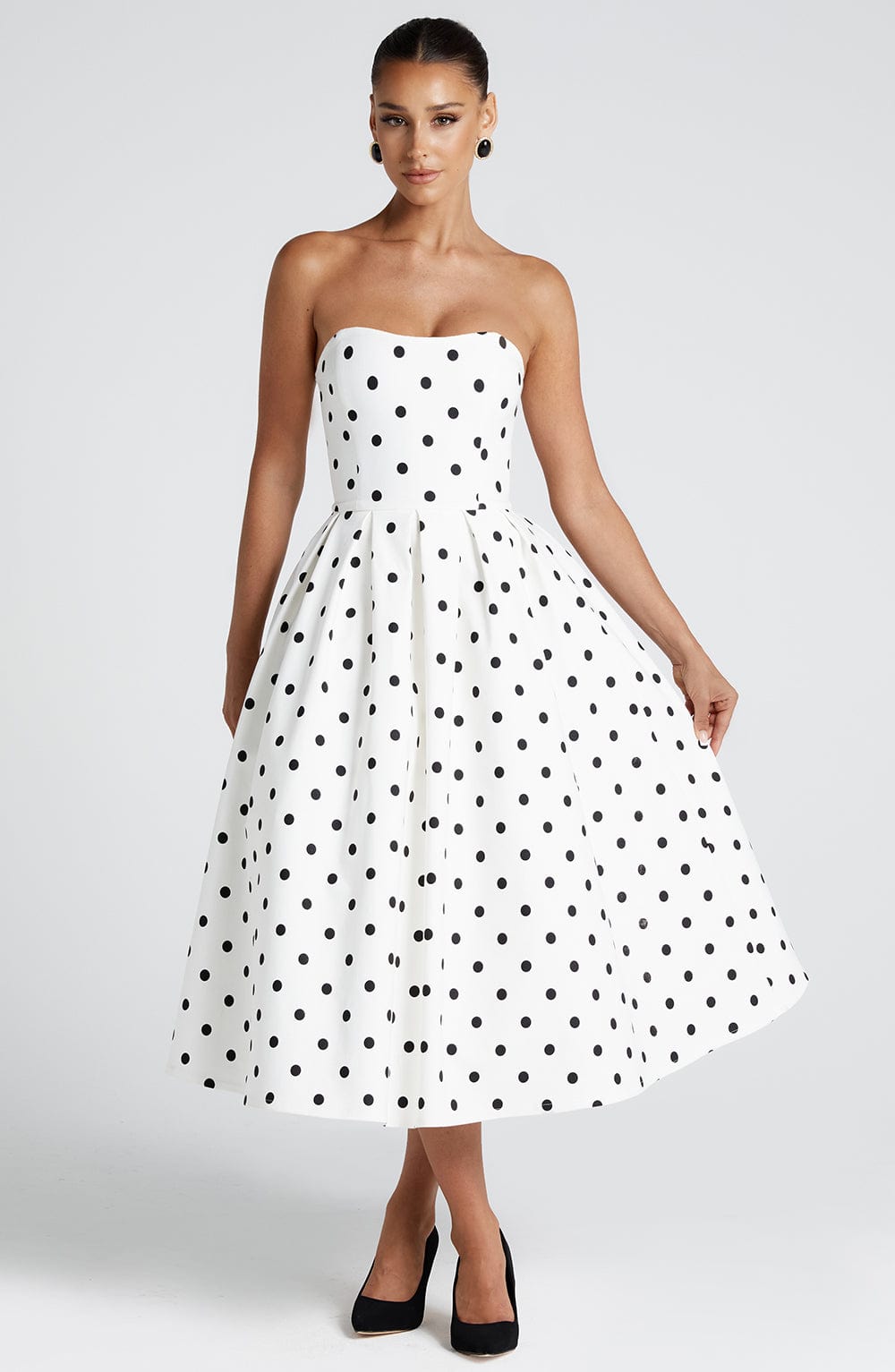Edith Midi Dress Black Polka Dot Print