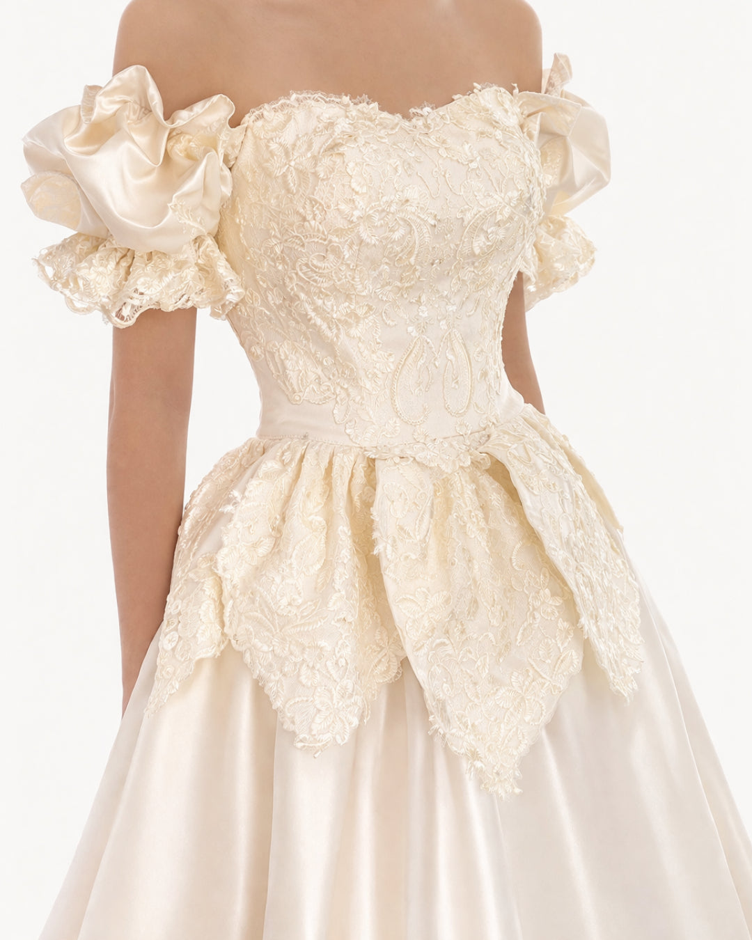 Jelena Vintage Embroidered Satin Maxi Dress Ivory