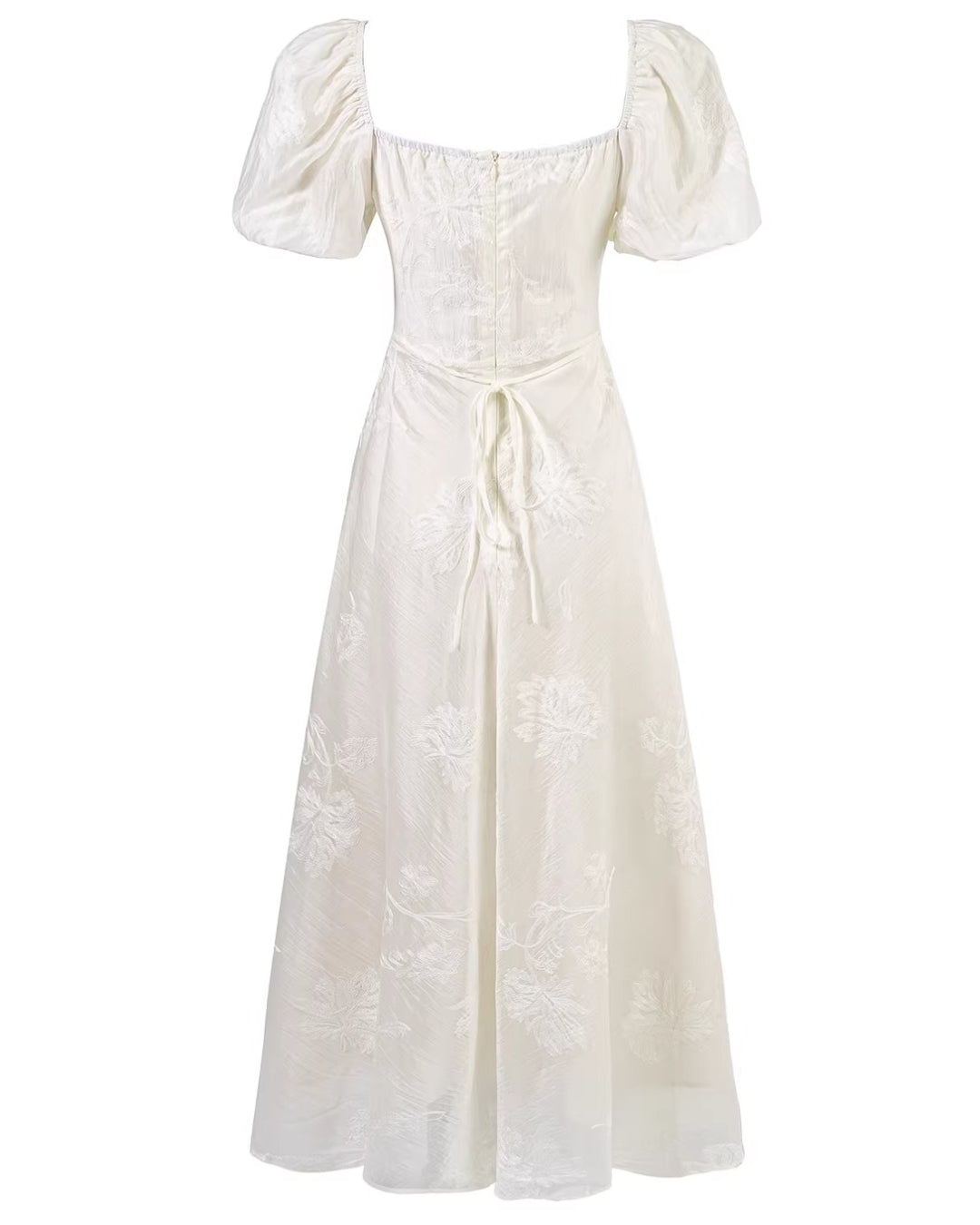 Mira Floral Jacquard Tiered Midi Dress Ivory