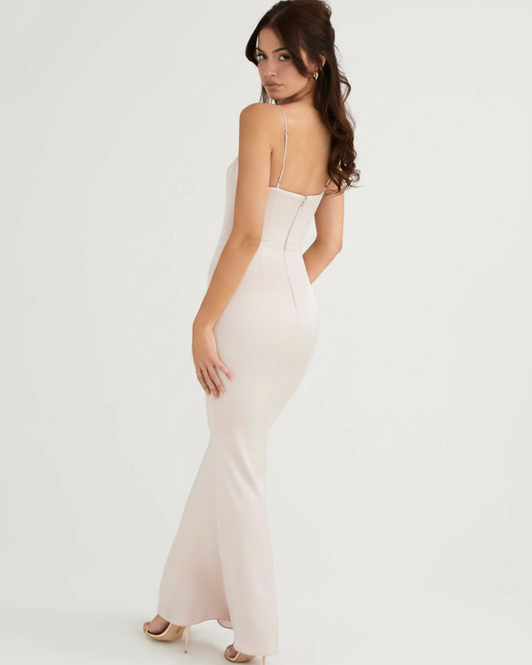 Olivette Satin Corset Maxi Dress Ivory Blush