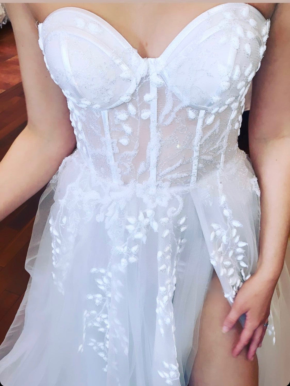 SOLAINE GOWN OFF WHITE STRAPLESS BUSTIER CORSET A- DRESS