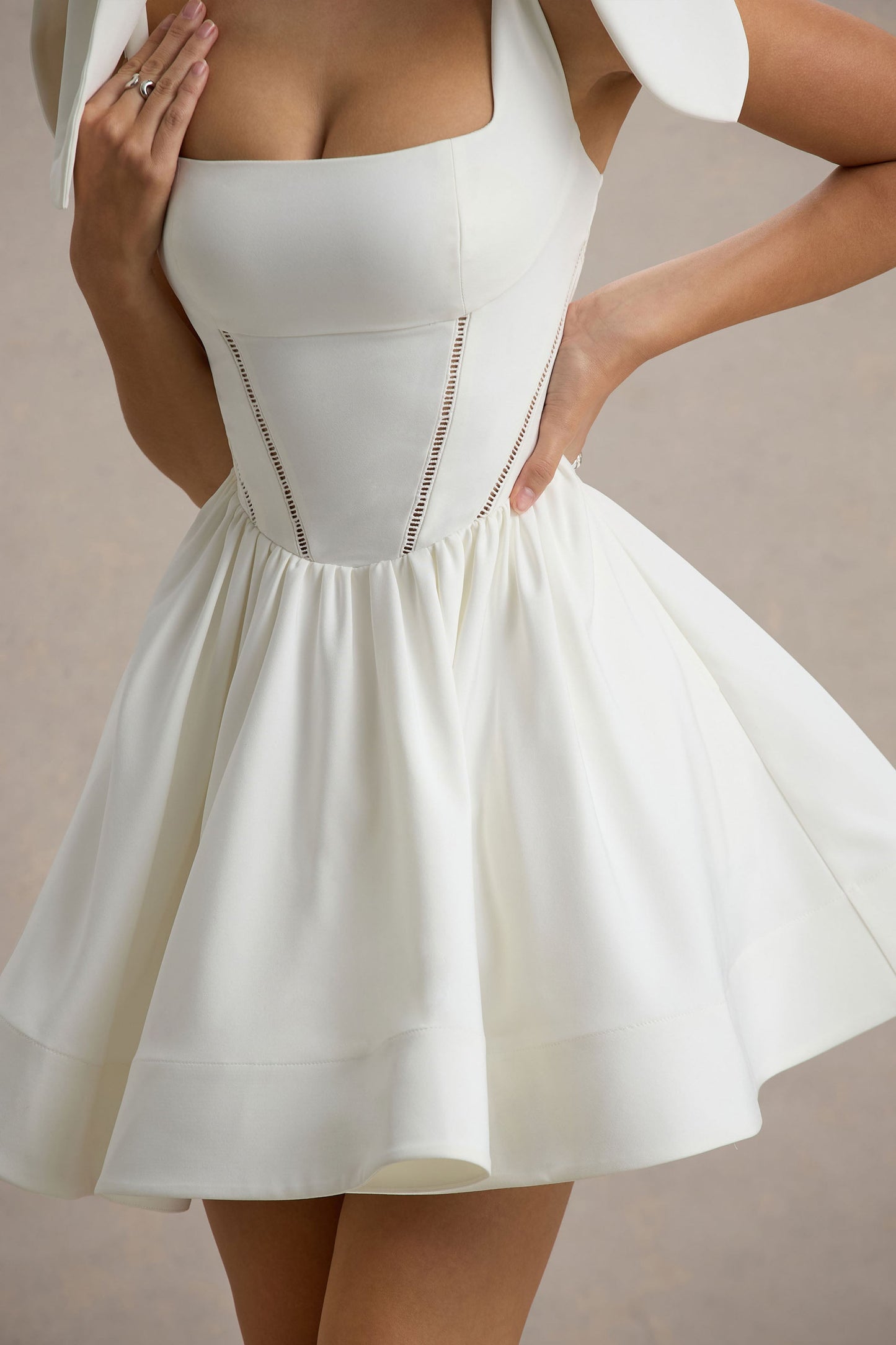 Mochi | White Skater Mini Dress With Bow Straps