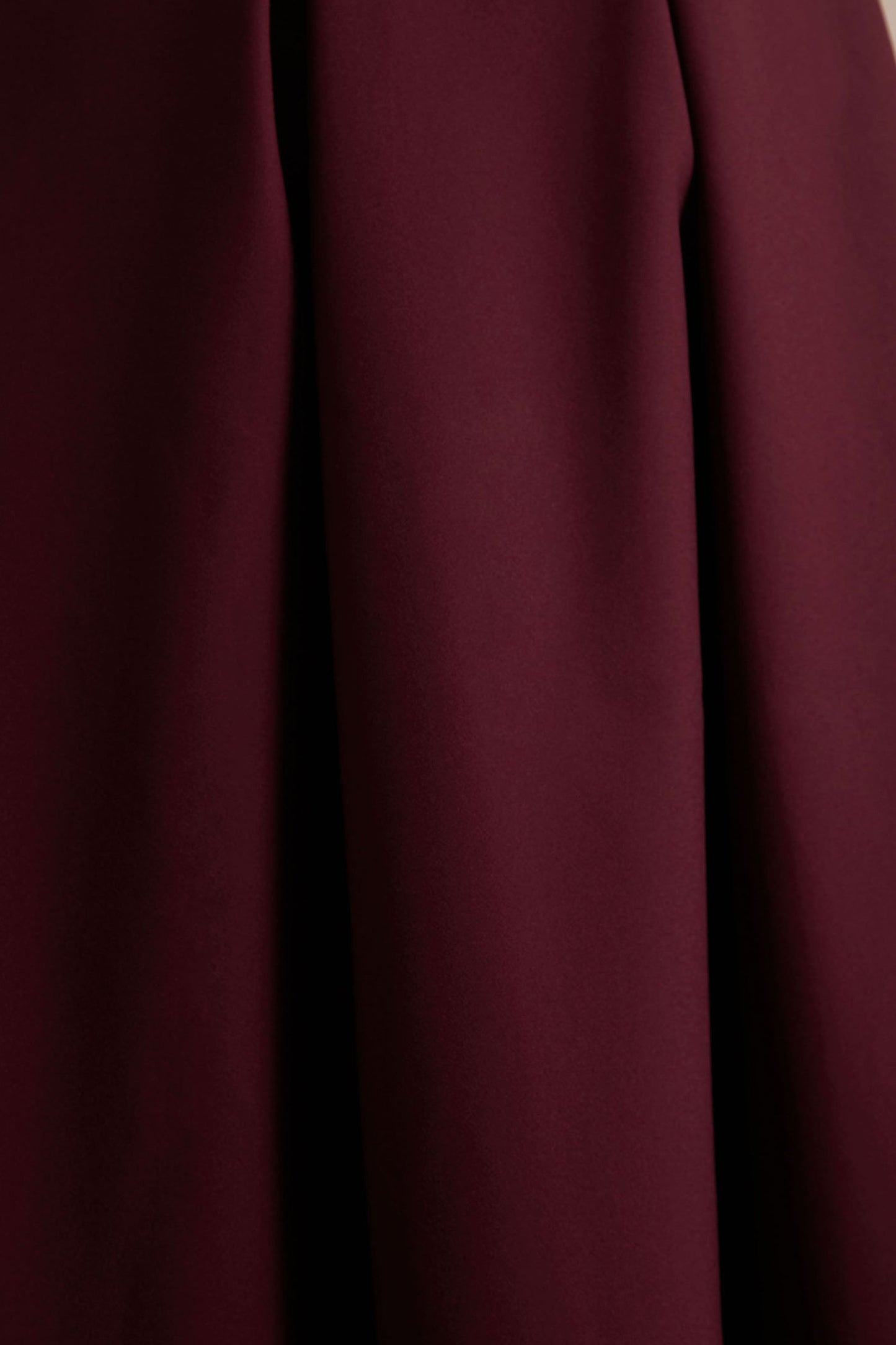 Thalia | Burgundy High-Neck Midi Dress With Sheer Mesh Cape