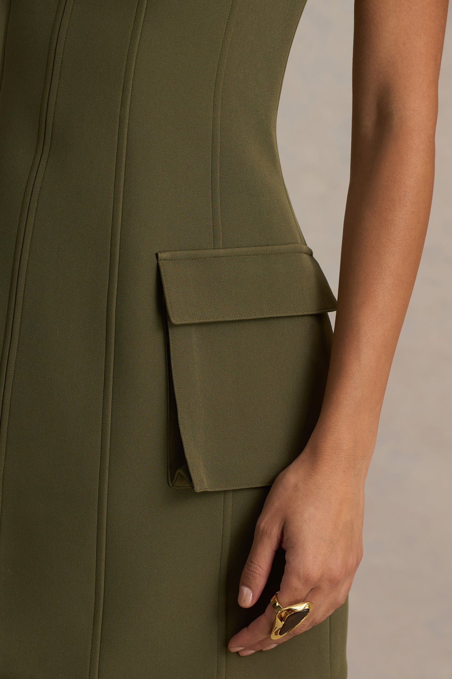 Mollie | Khaki Square-Neck Tailored Micro Mini Dress