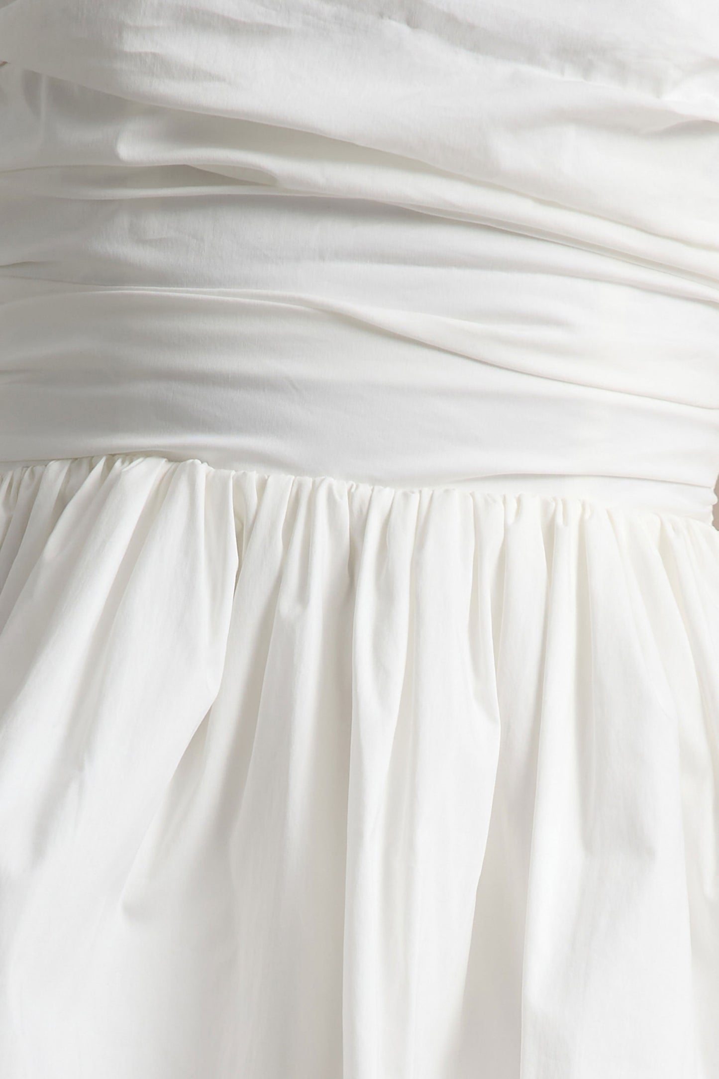 Faye | White Puff Ball Bandeau Micro Mini Dress With Ruching Details