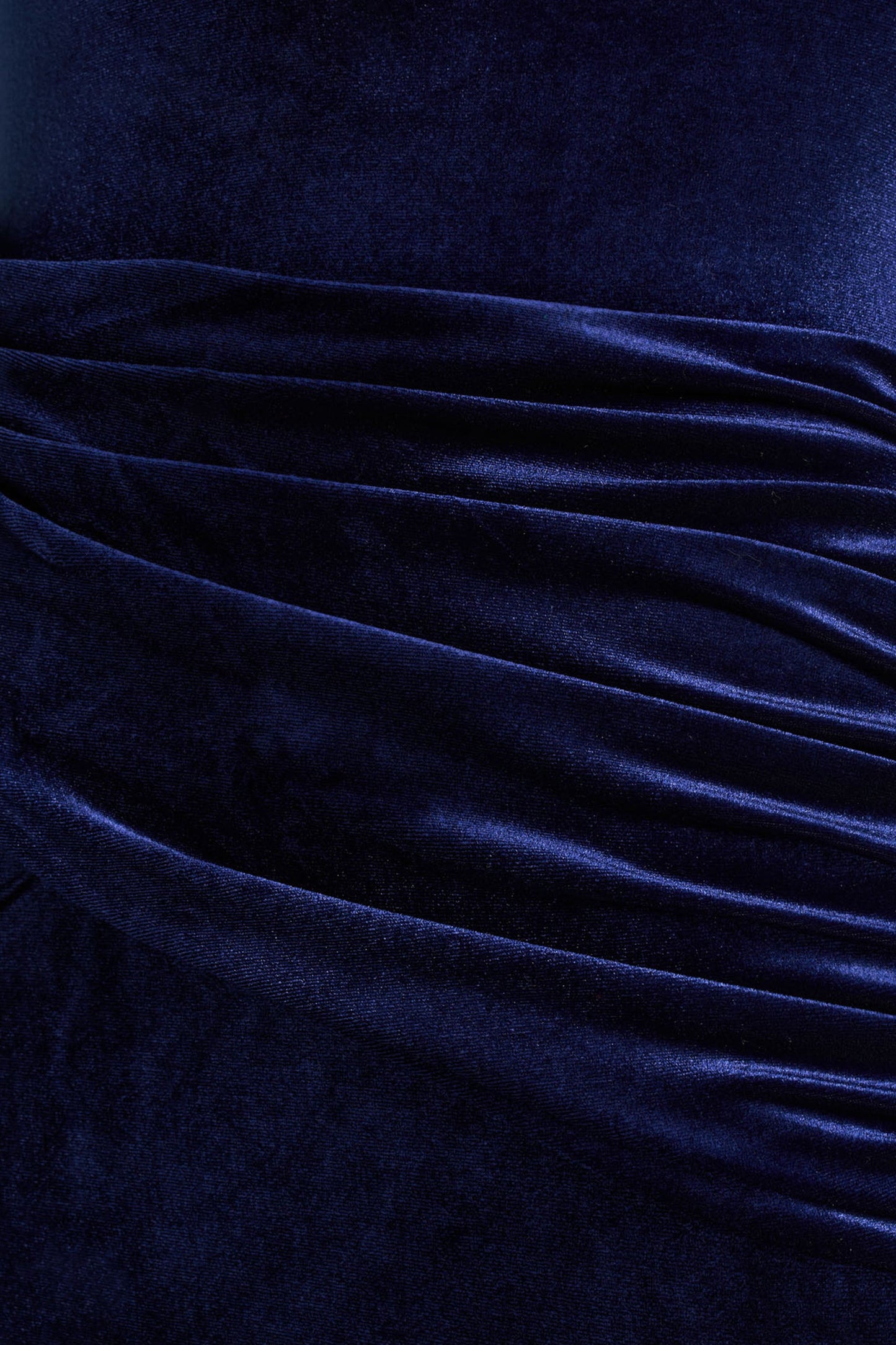 Eirene | Blue Velvet Asymmetric-Neck Midi Dress