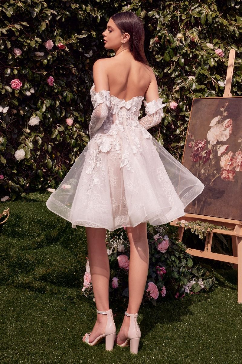 WL020 Short Floral Appliquéd Bridal Party Dress Andrea & Leo