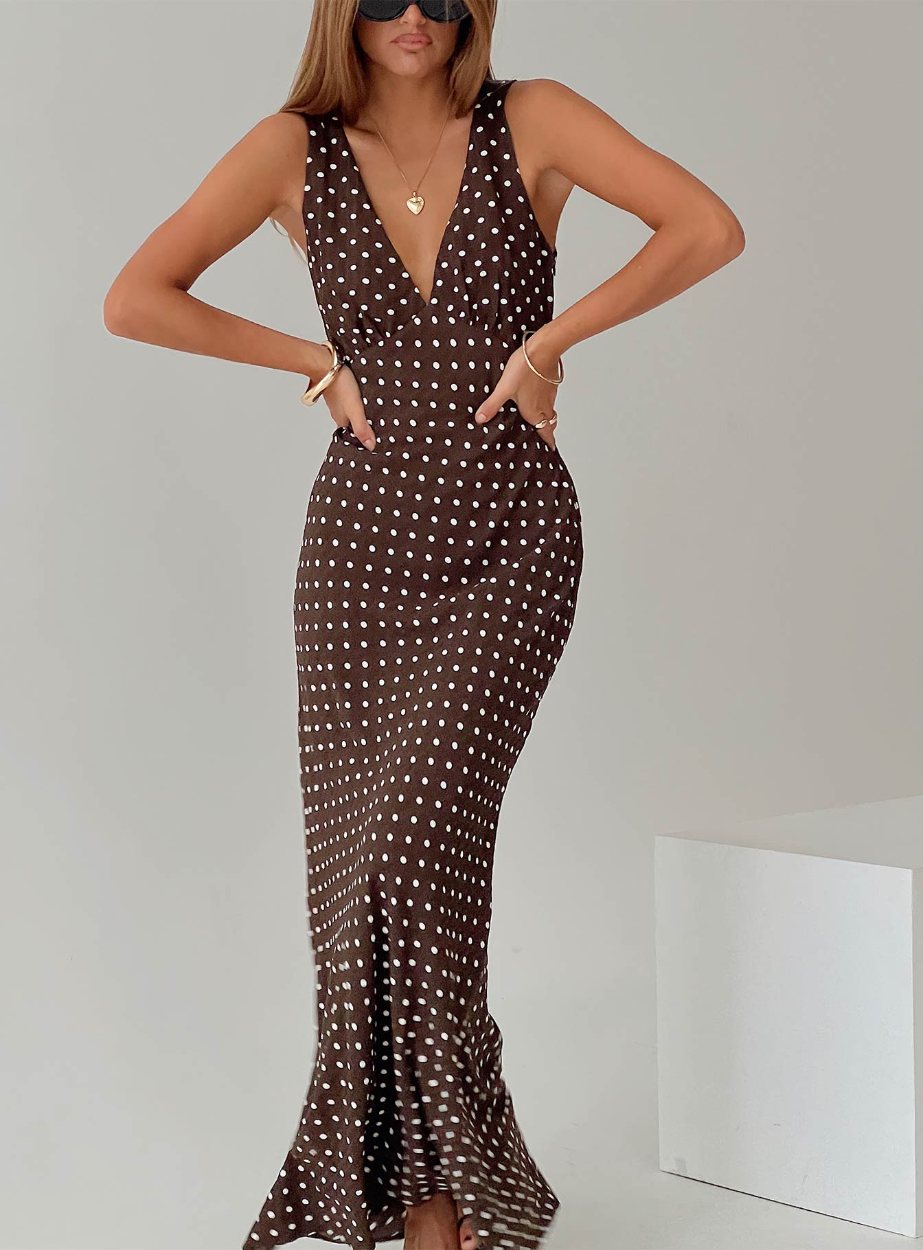 Nellie Maxi Dress Brown Polka Dot Petite