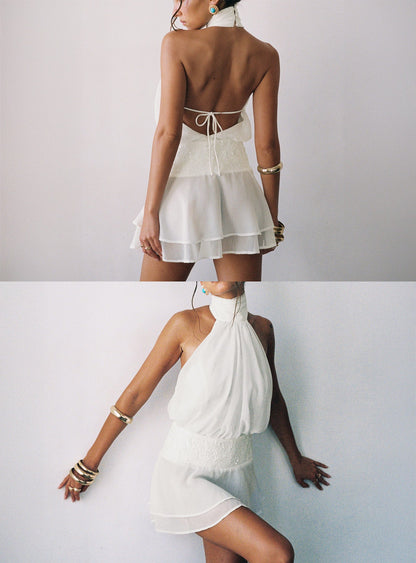 Zenayda Drop Waist Sequin Mini Dress White