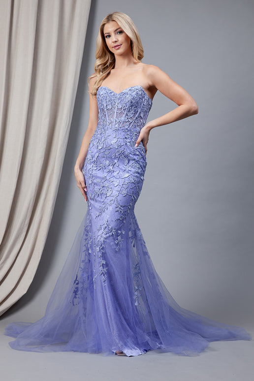 Rainn Gown Strapless Floral Lace Corset Dress
